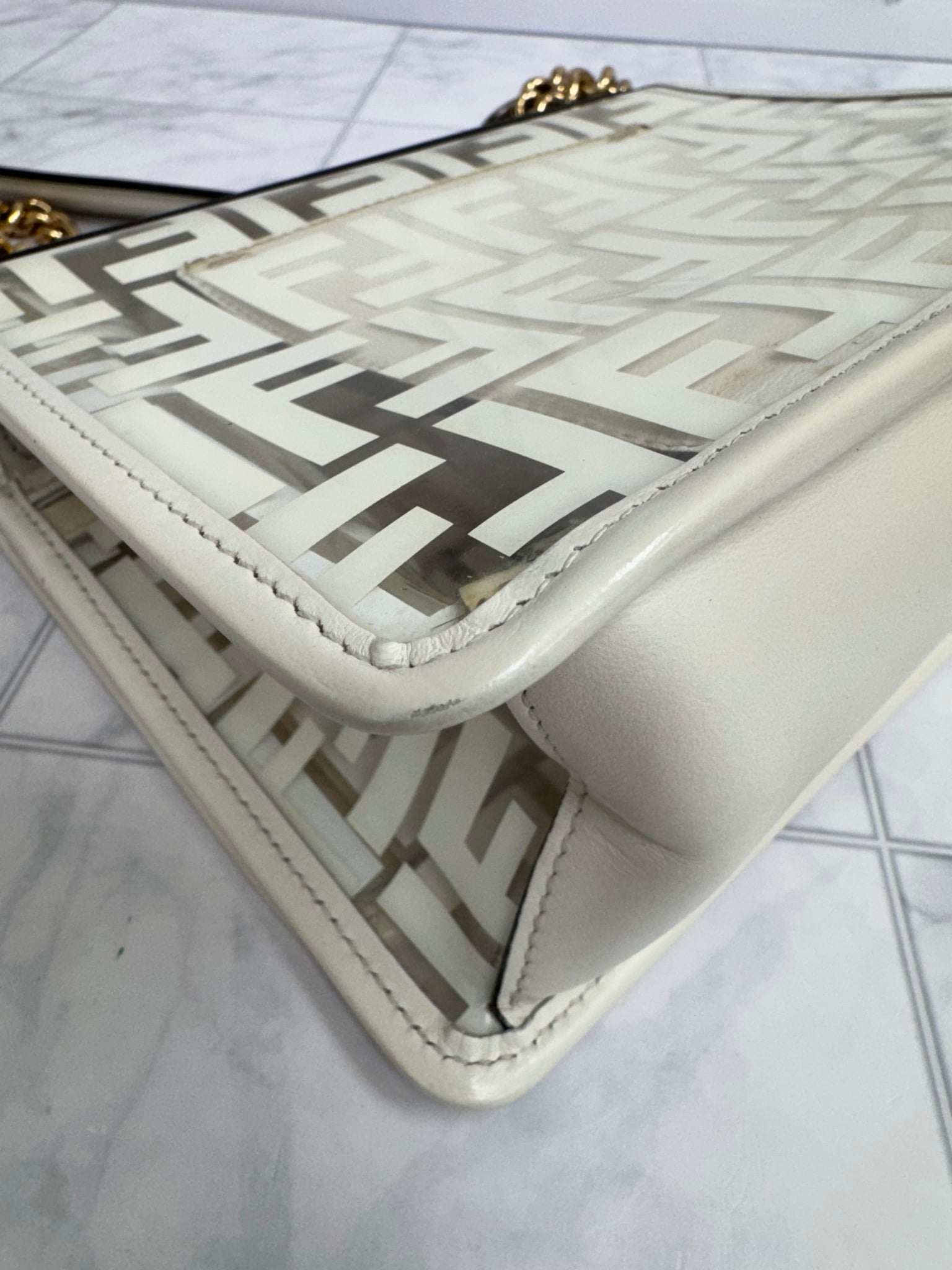 Fendi White Zucca PVC Kan I Logo Crossbody Bag