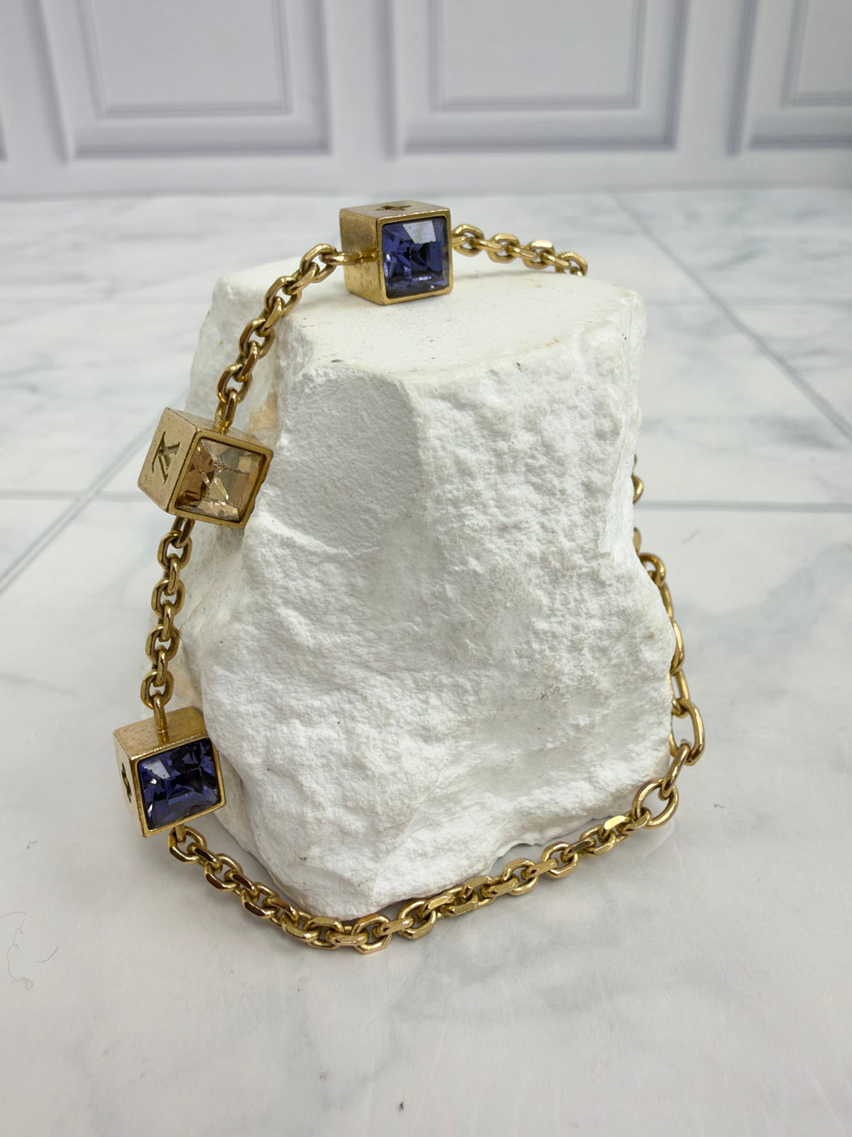 Louis Vuitton Gold Tone Monogram Gamble Dice Charm Bracelet 