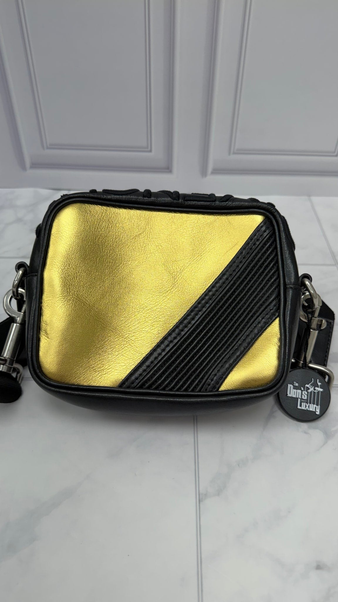 Givenchy Black & Gold Leather Logo Crossbody