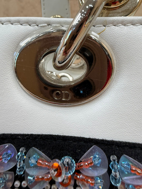 Christian Dior White Leather Patch Embellished Medium Lady Dior