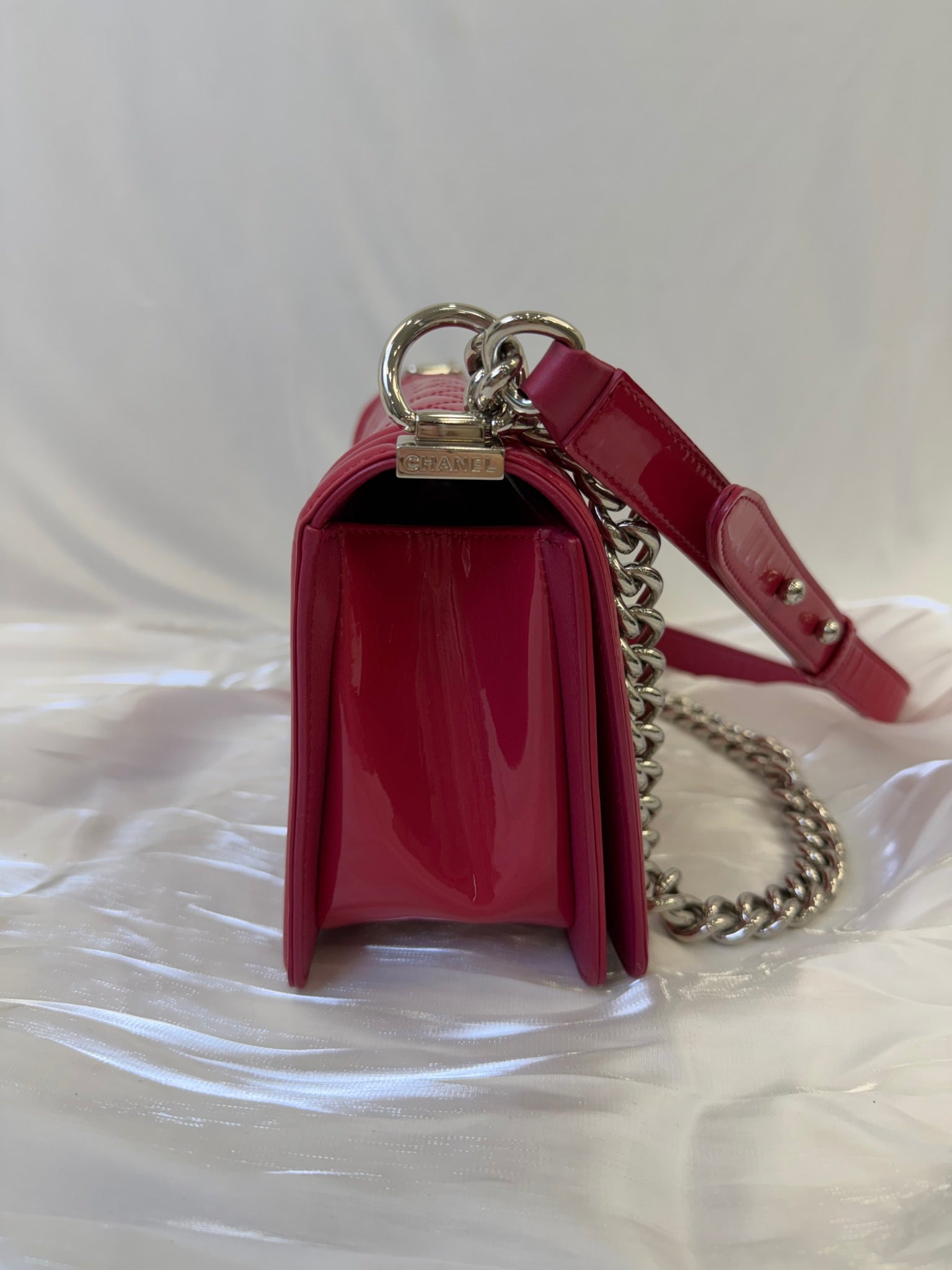 Chanel Pink Patent Leather Boy Flap Bag