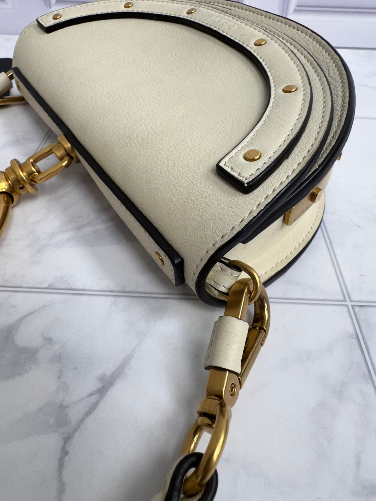 Chloe Beige Grained Leather Nile Bracelet 2Way Bag