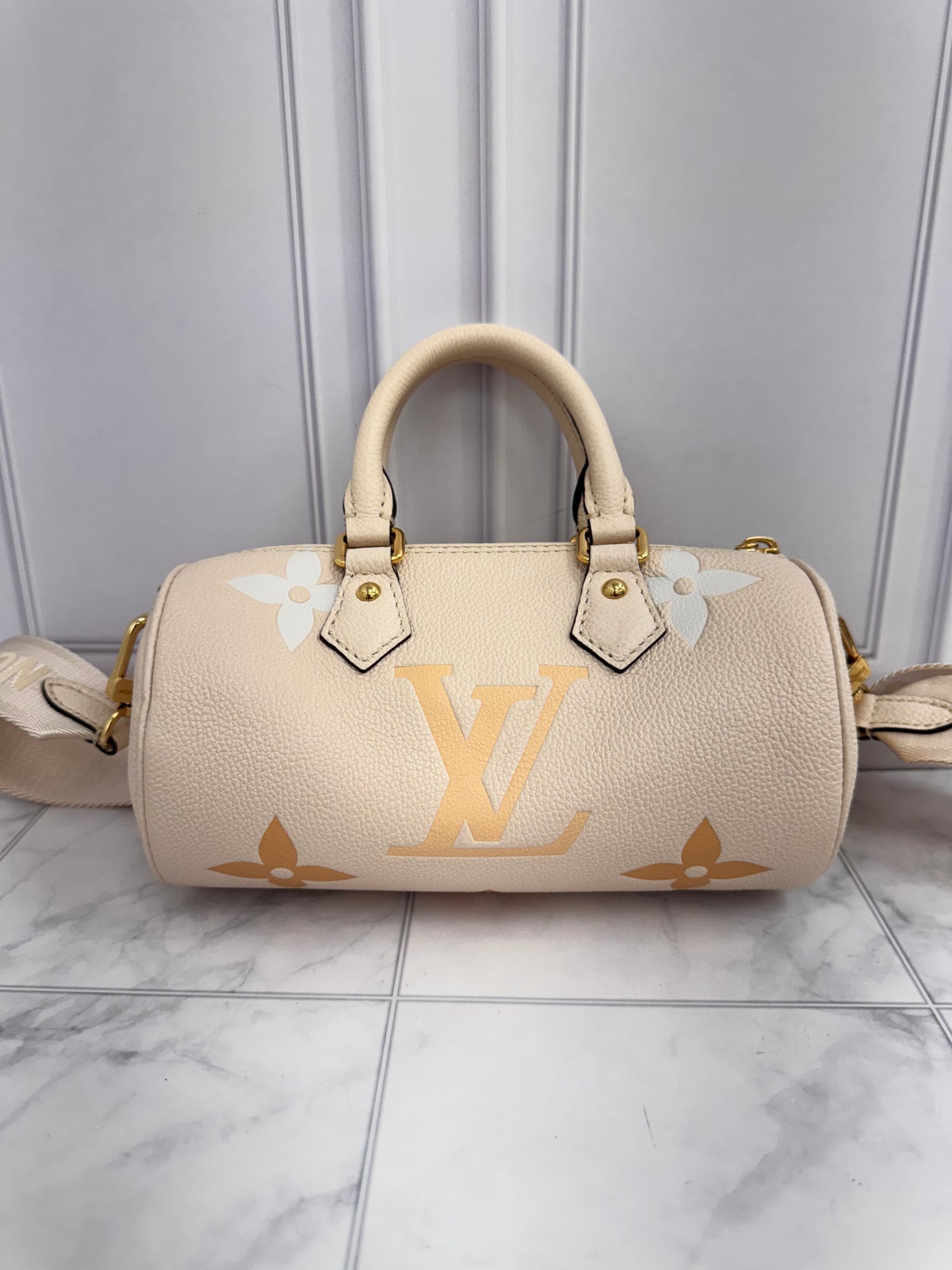 LIKE NEW - Louis Vuitton Beige Monogram Empreinte Giant By The Pool Papillon BB