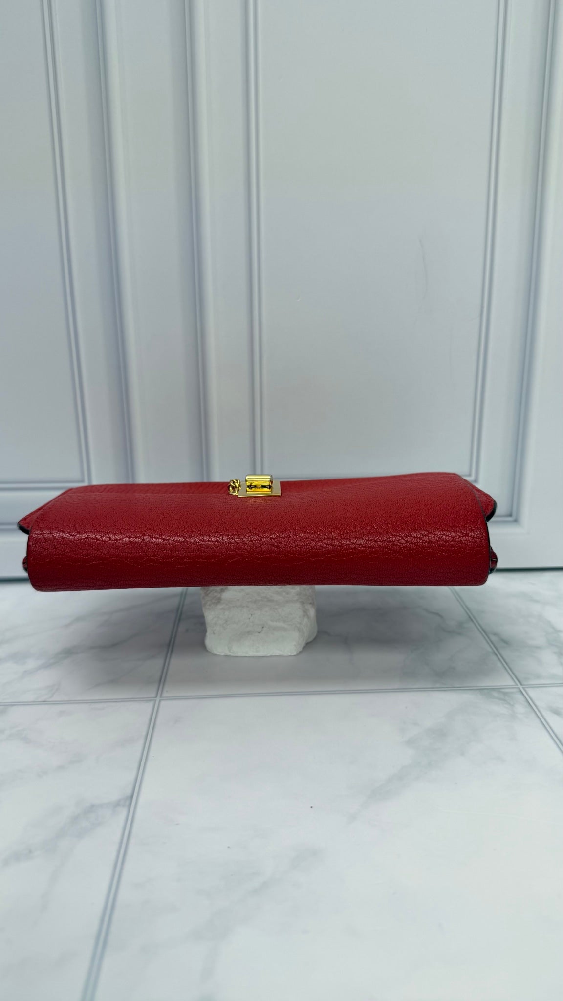 Chloe Red Grained Leather Drew Long Wallet 