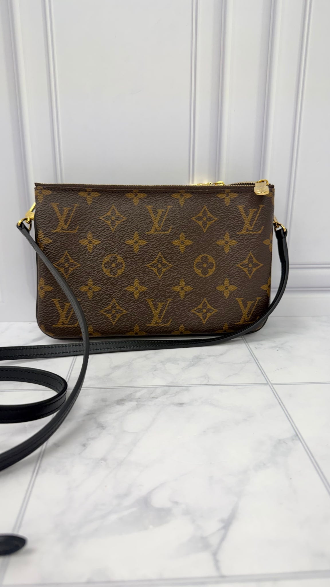 LIKE NEW -  Louis Vuitton Reverse Monogram Double Zip Pochette Crossbody Bag 