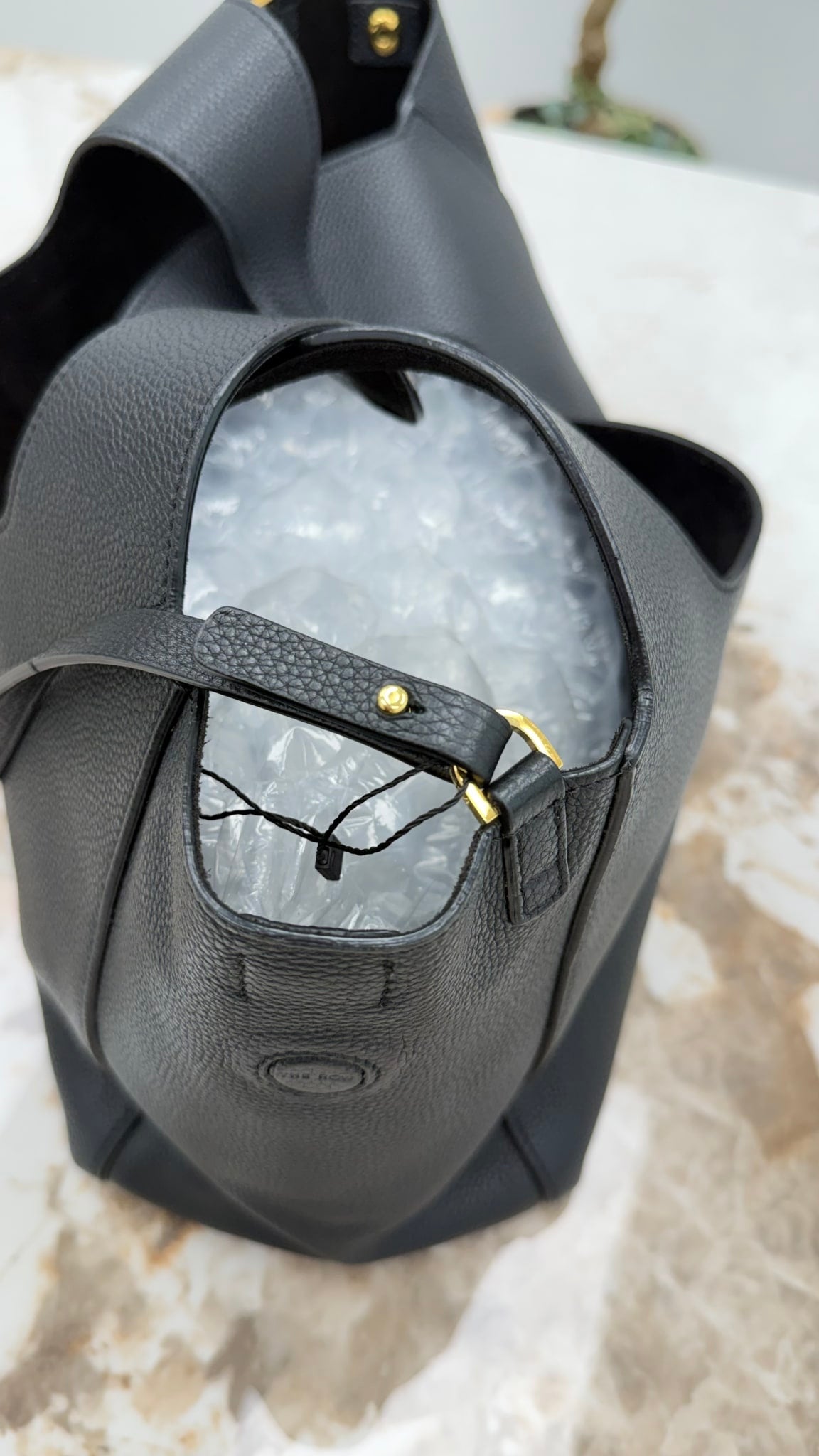 The Row Black Grained Leather Two For One 12 Shoulder Bag