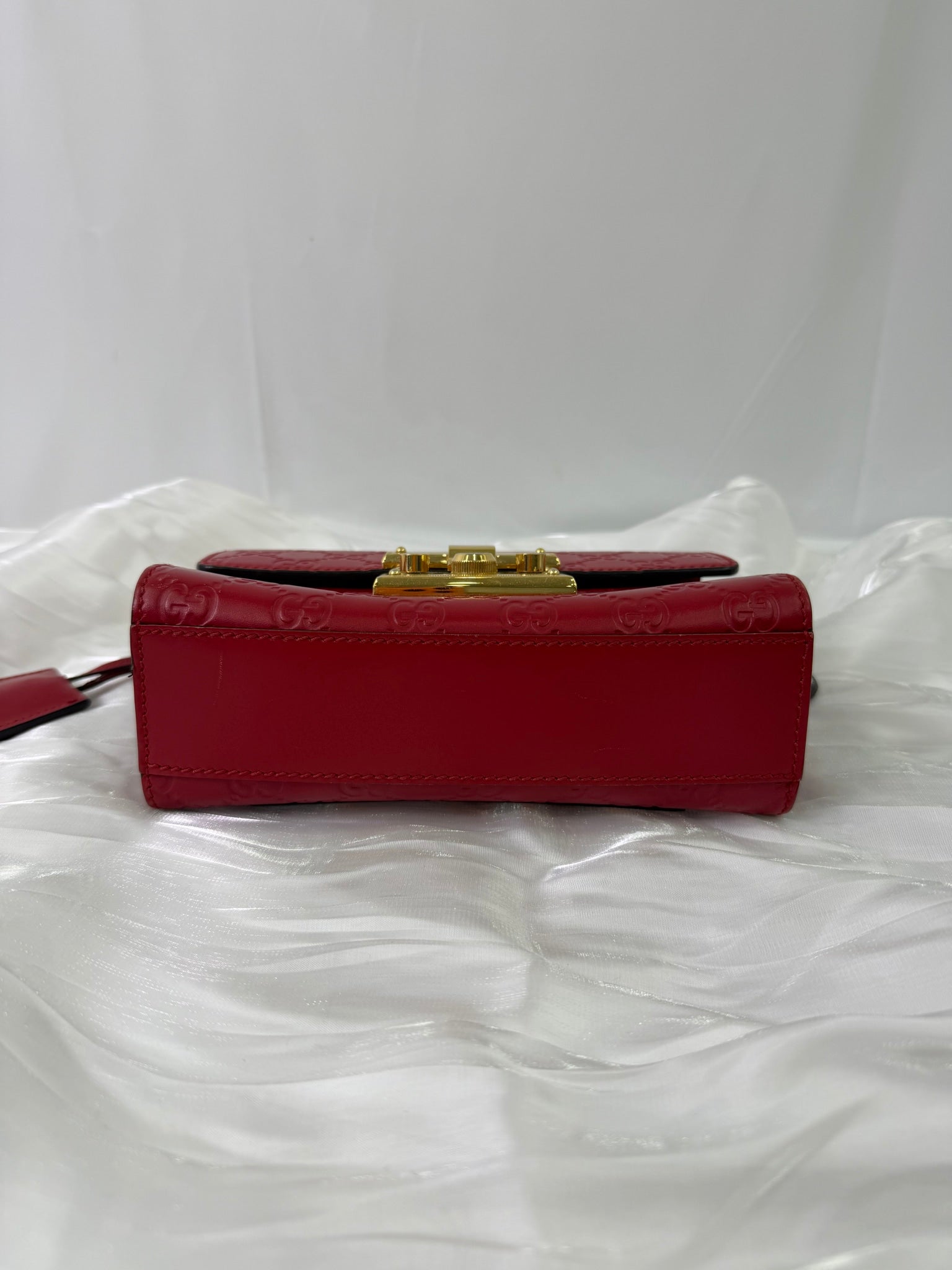 Gucci Red Leather GG Embossed Padlock Shoulder Bag