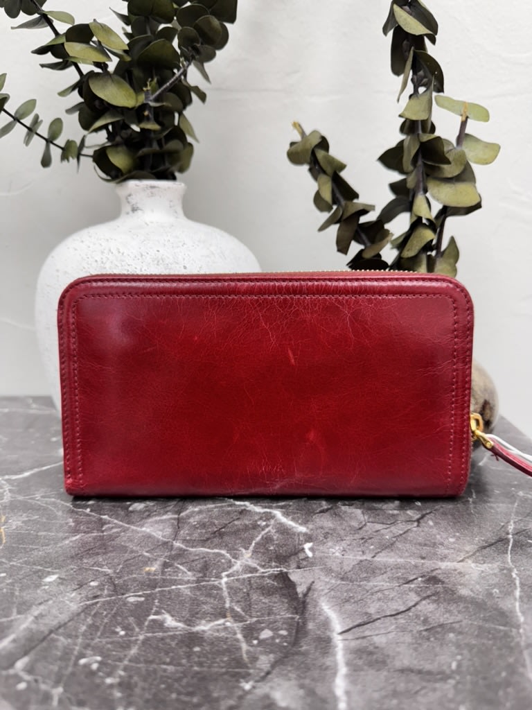 Prada Dark Red Patent Leather Long Zippy Wallet