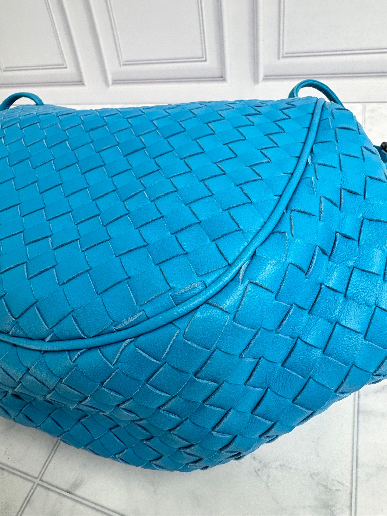 Bottega Veneta Blue Intrecciato Leather Crossbody Bag