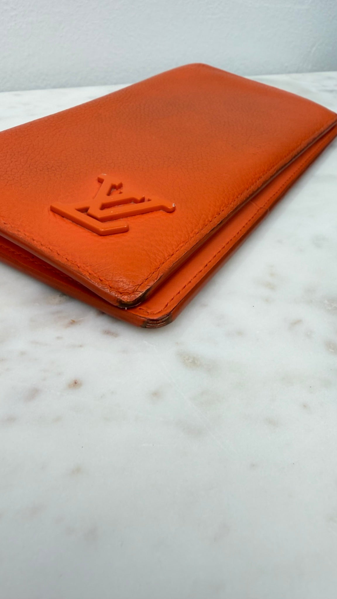 Louis Vuitton Orange Leather Aerogram Brazza Wallet