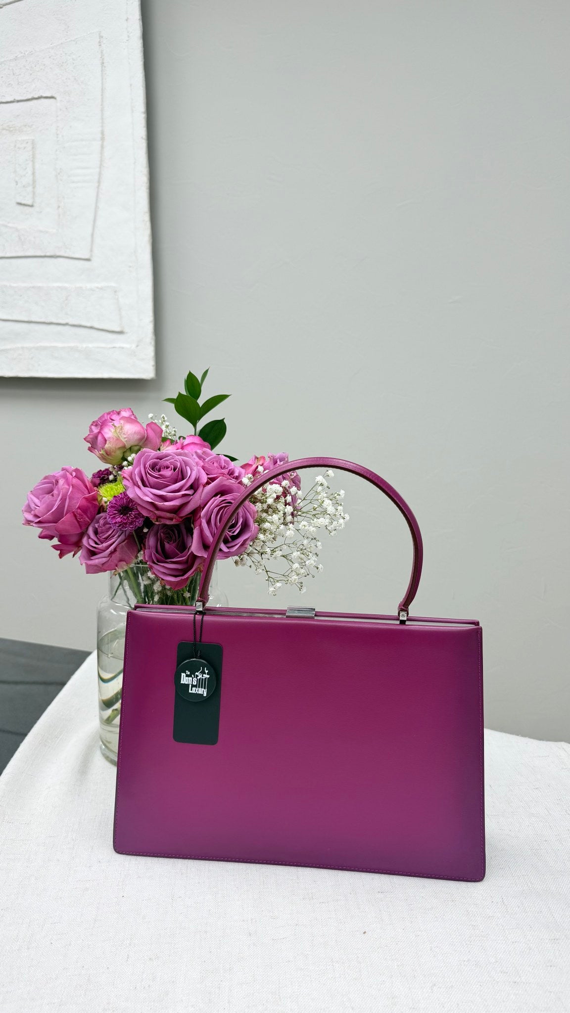 Celine Vintage Purple Leather Clasp Handbag 