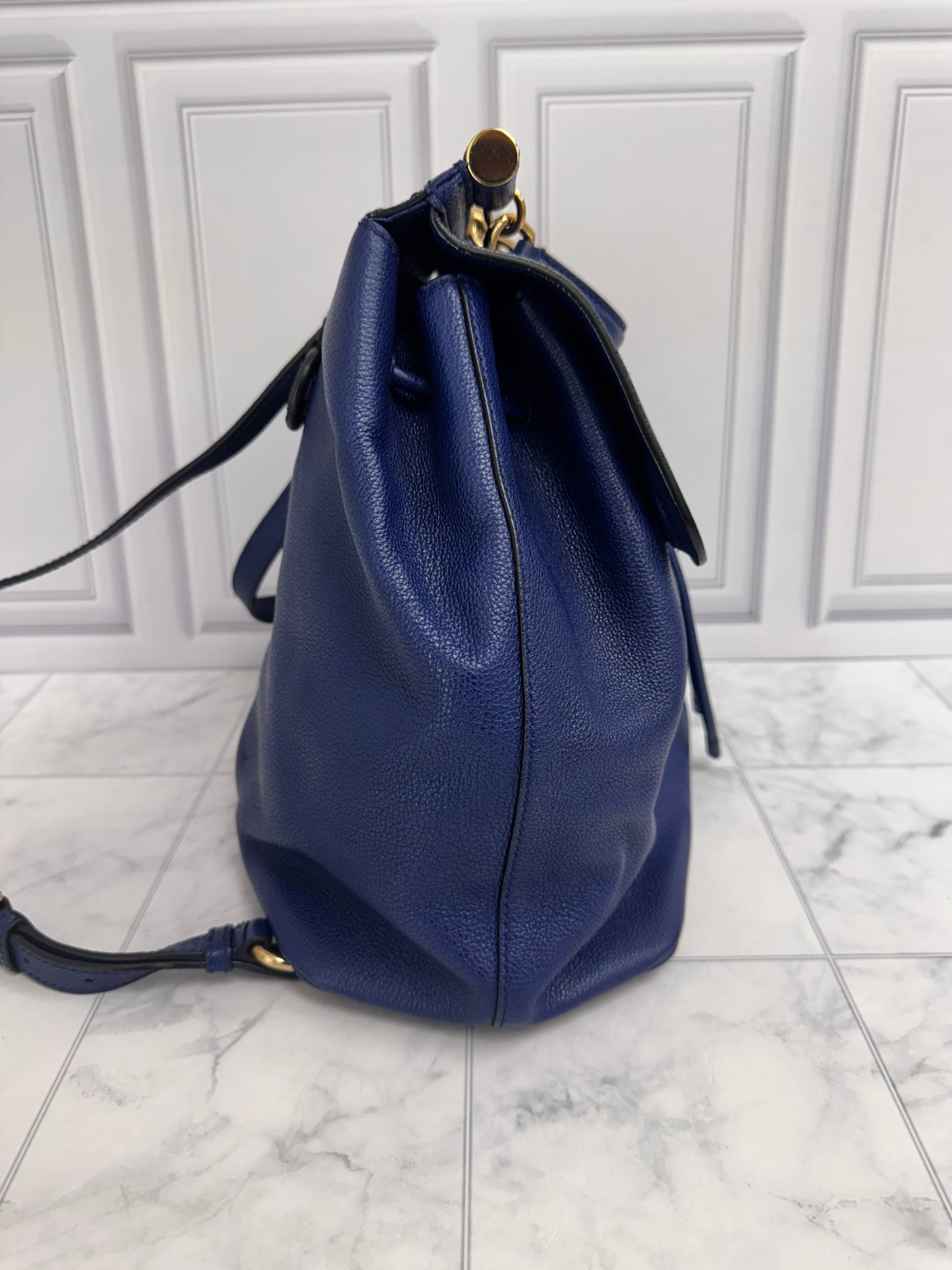 Dolce & Gabbana Blue Grained Leather Sicily Backpack