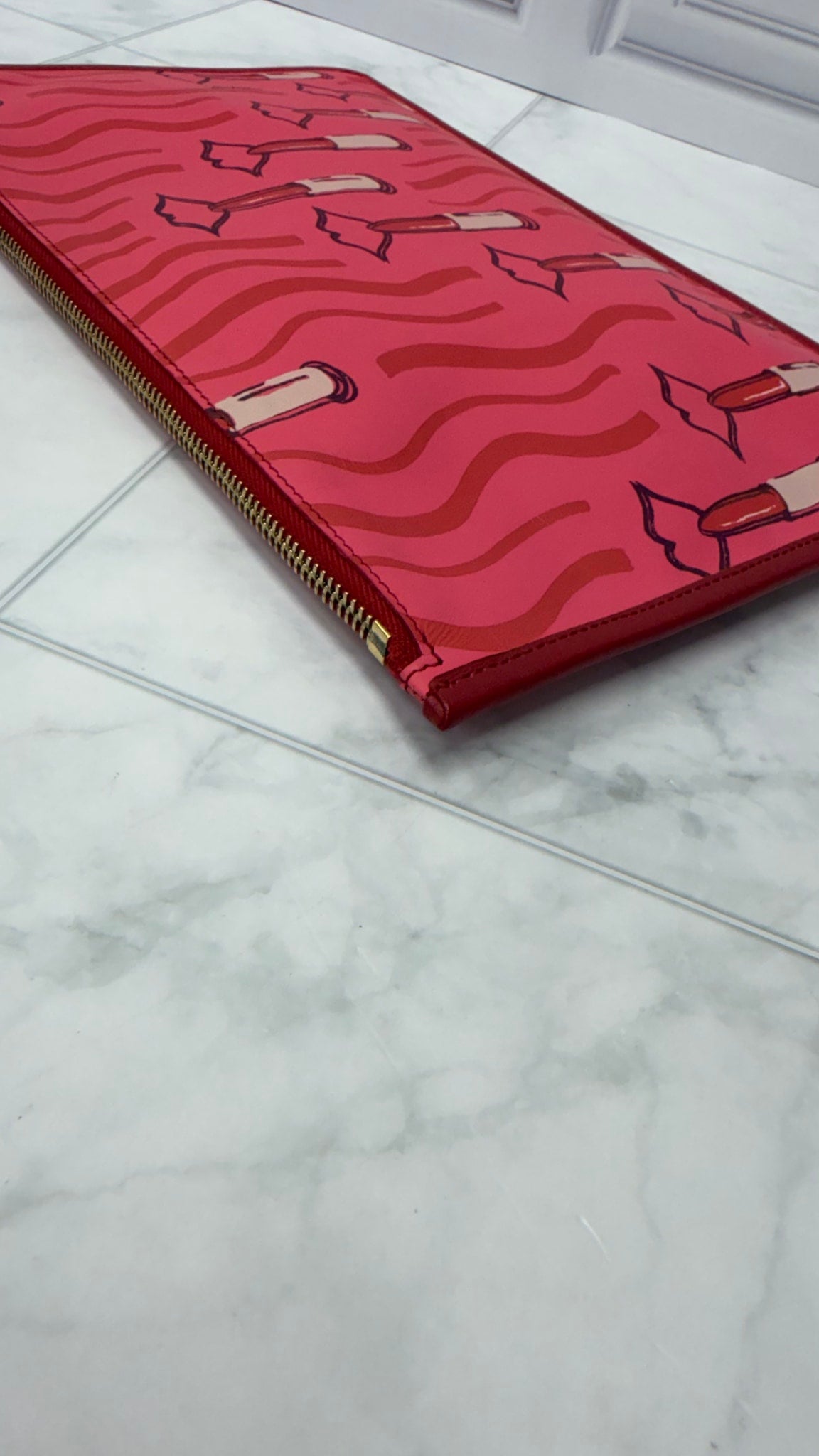 Valentino PINK Lipstick Printed Leather Pouch