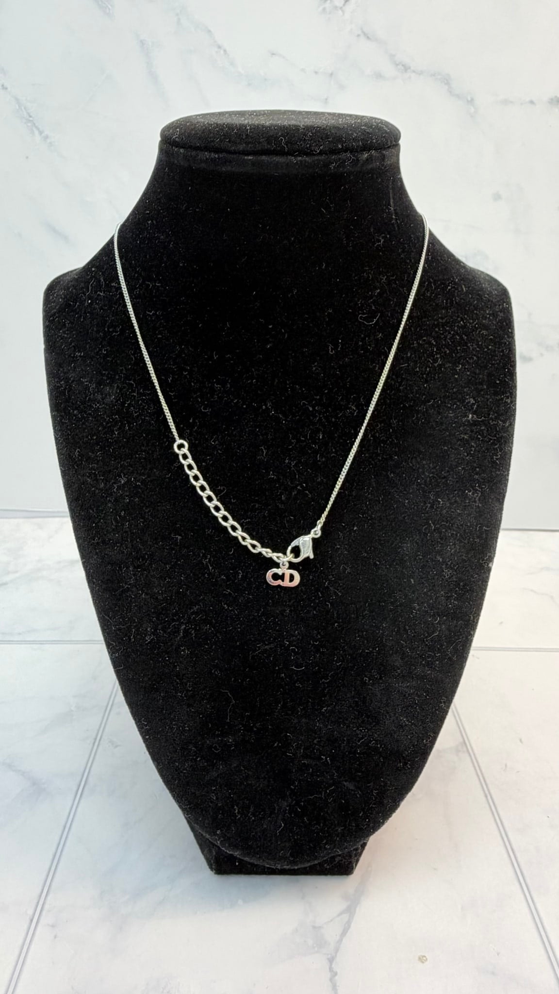 Dior Silver Tone Logo Necklace