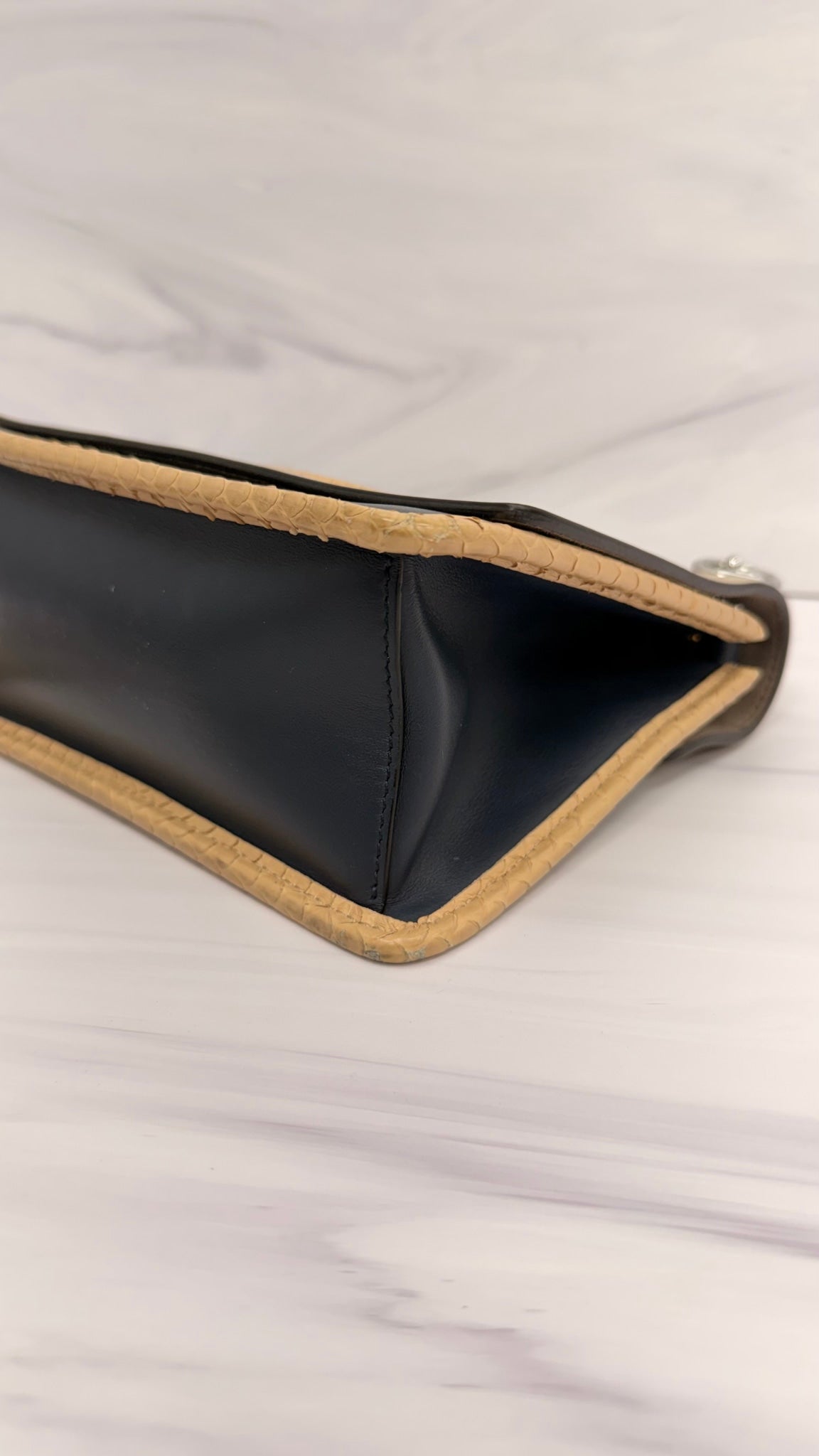 Fendi Navy And Beige Leather Kan I Chain Shoulder Bag 