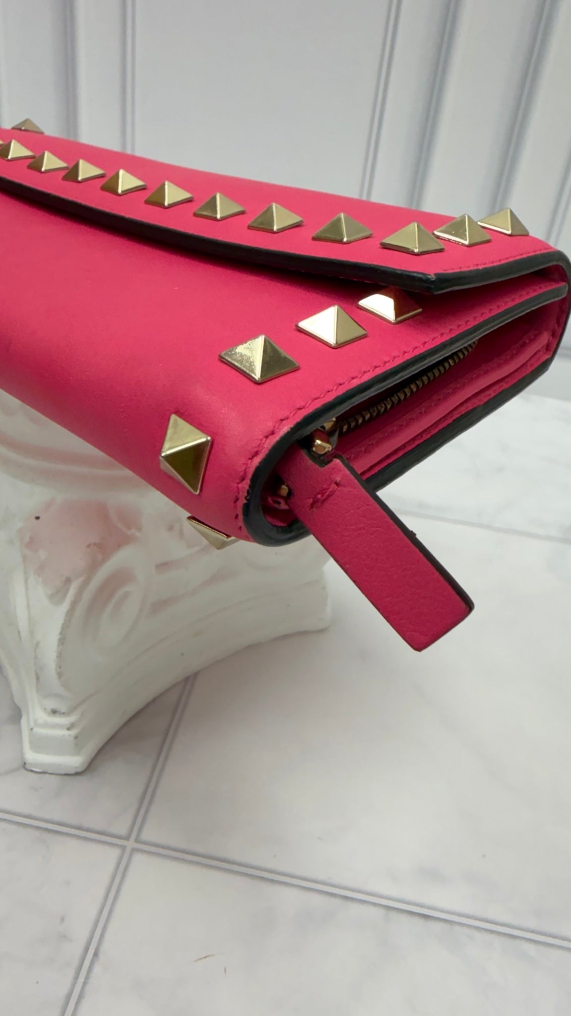 Valentino Pink Leather Rockstud Wristlet Wallet