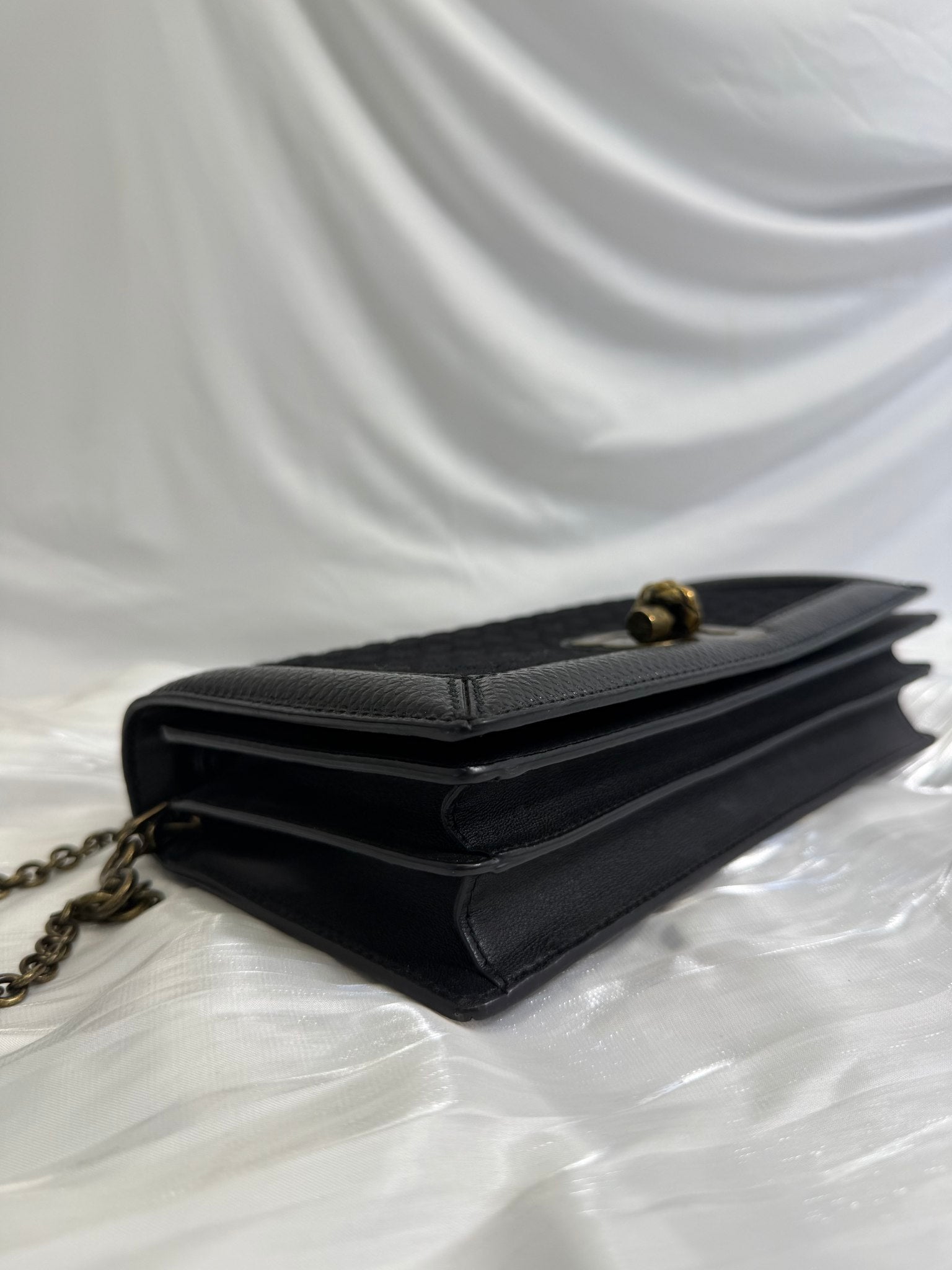 Bottega Veneta Black Cotton x Leather Olimpia Knot Shoulder Bag