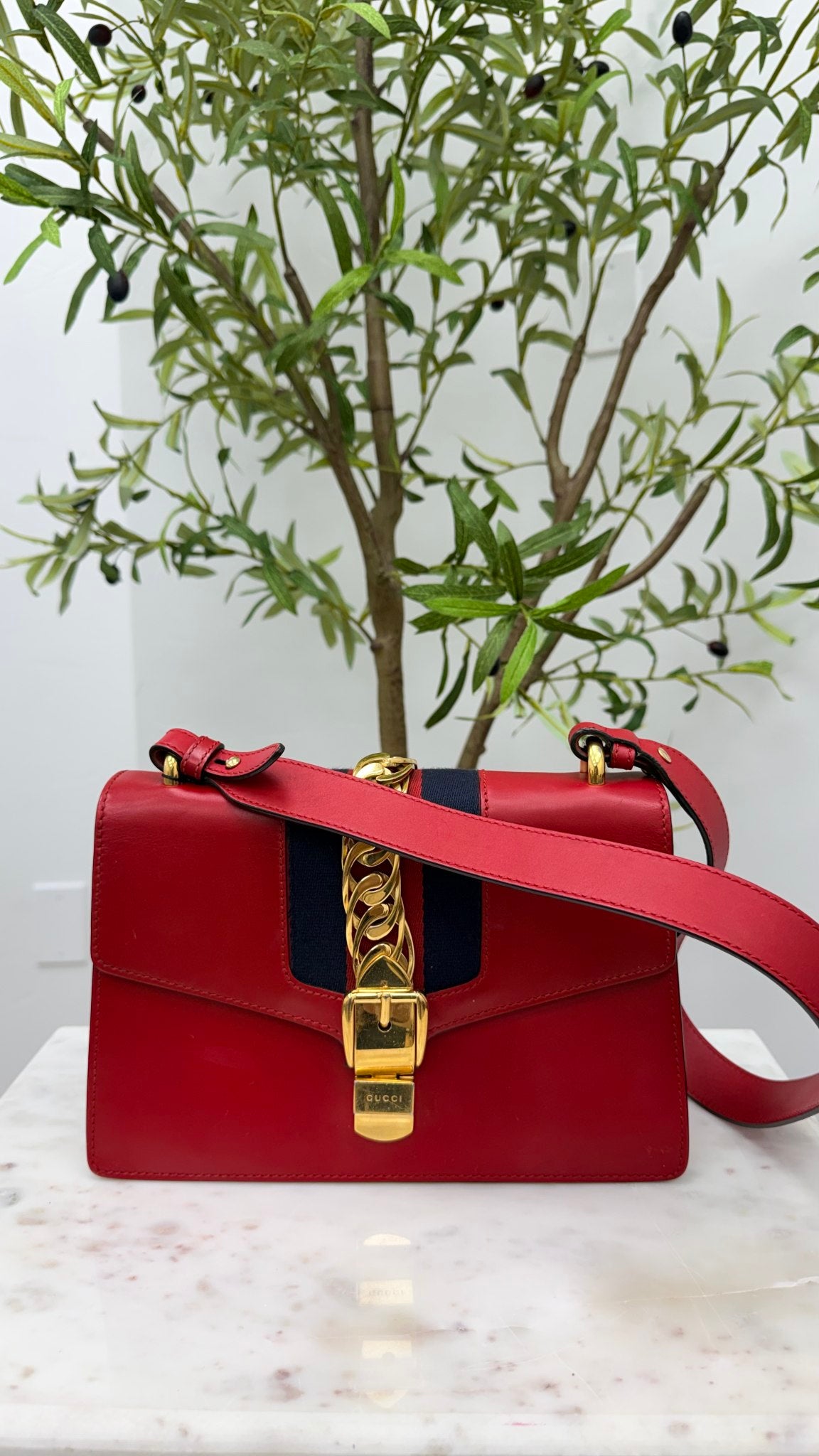 Gucci Red Leather Sylvie Shoulder Bag 