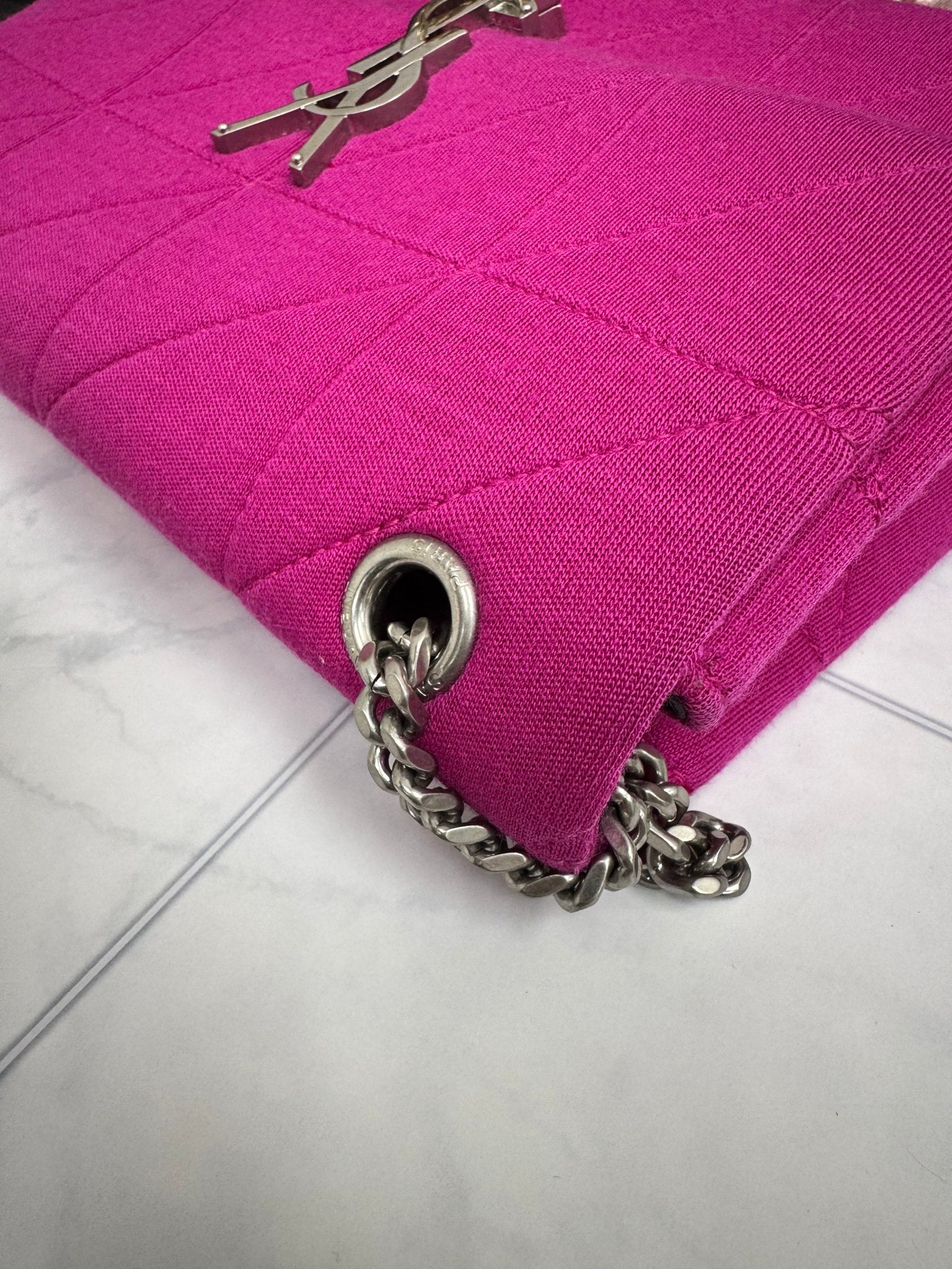 Saint Laurent YSL Hot Pink Quilted Fabric Medium Chain Flap Bag