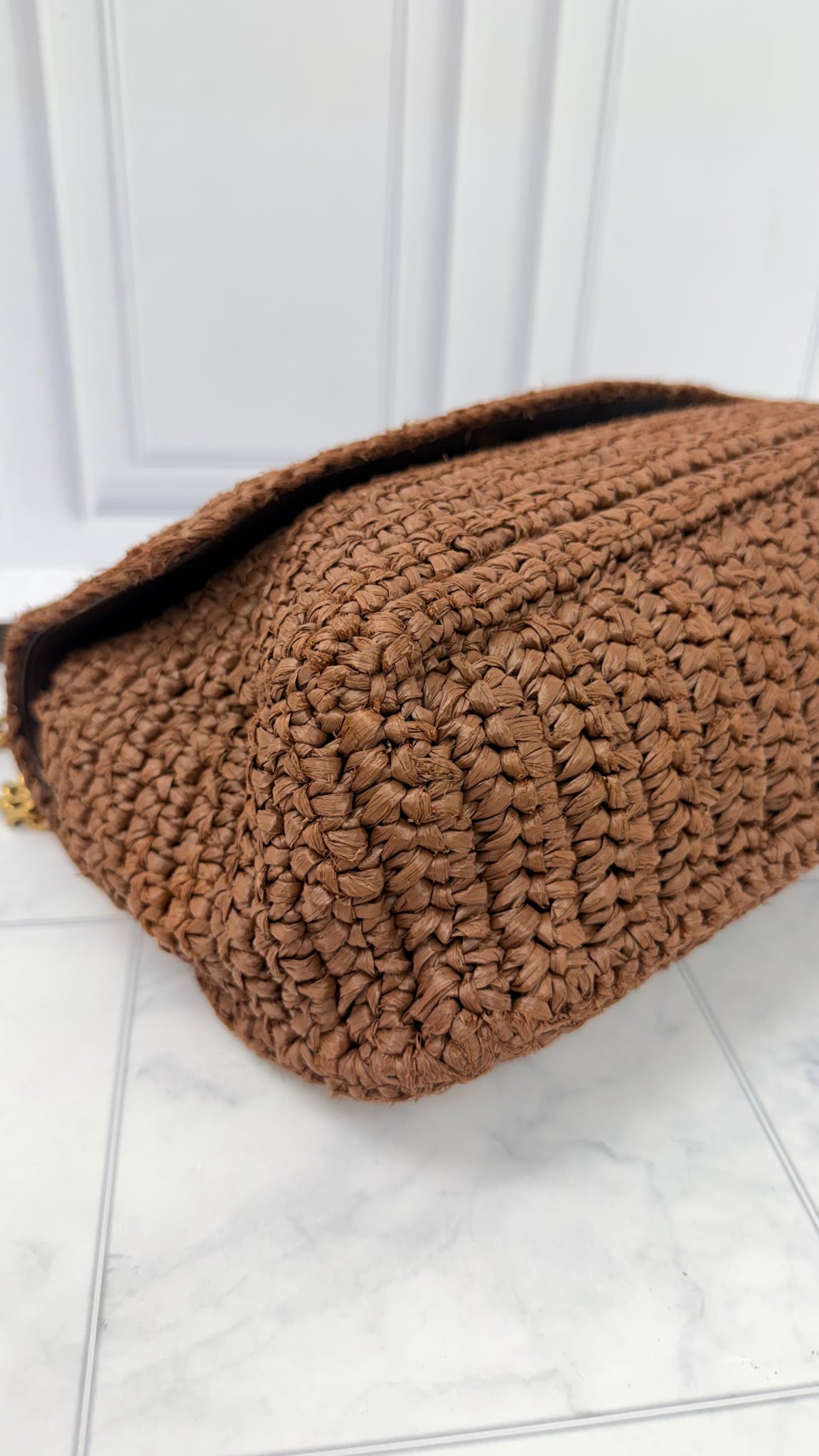 Saint Laurent YSL Brown Raffia Niki Medium Shoulder Bag 