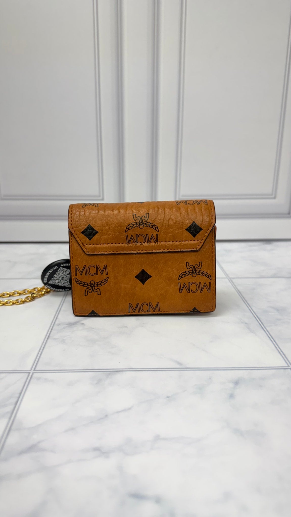 MCM Cognac Visetos Mini Tracy Chain Wallet 