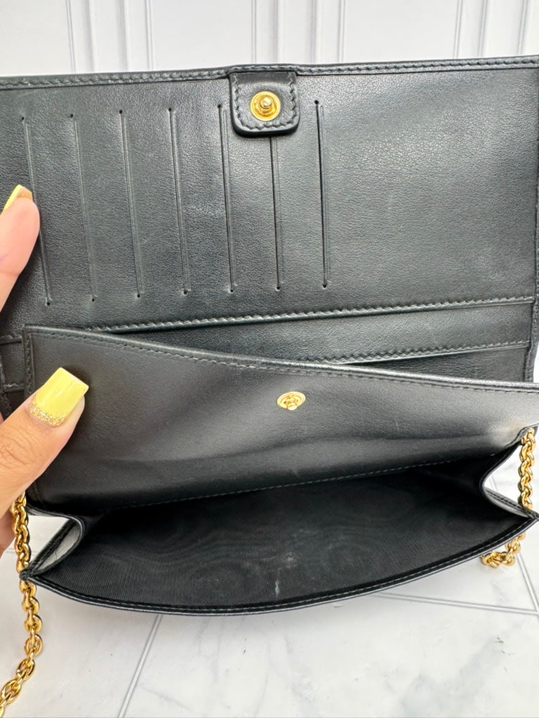 Salvatore Ferragamo Black Leather And Gold Perforated Stars Vara Wallet On A Chain