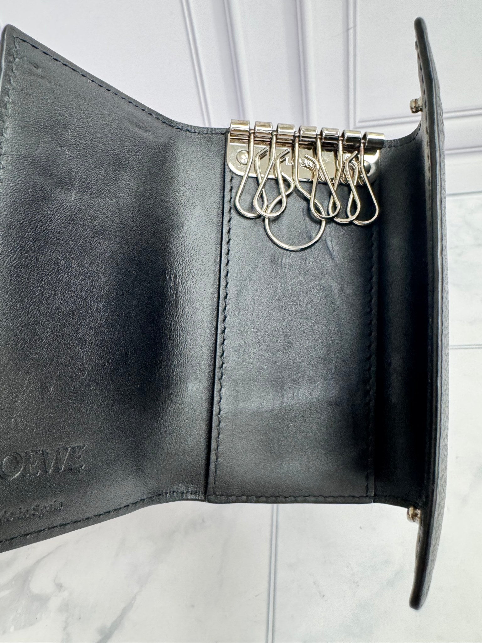 Loewe Grey Grained Leather 6 Ring Key Case