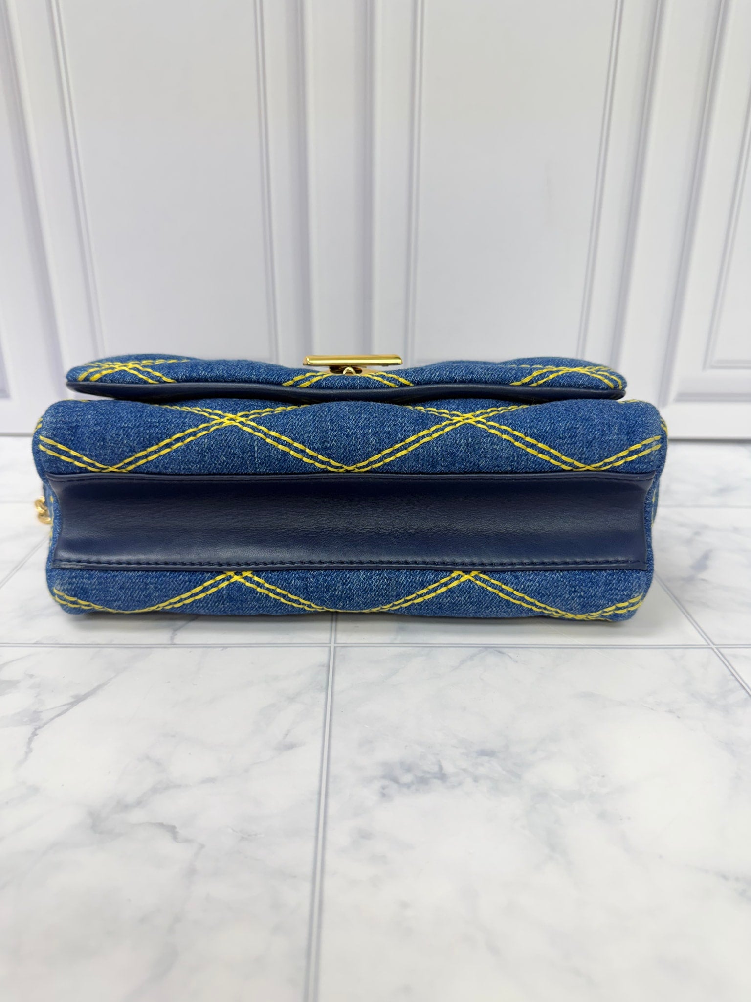 Louis Vuitton Blue Denim Yellow Stitching GO-14 PM Malletage Chain Shoulder Bag 