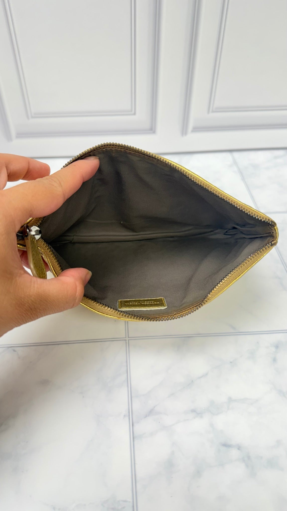 Bottega Veneta Gold Intrecciato Leather Clutch