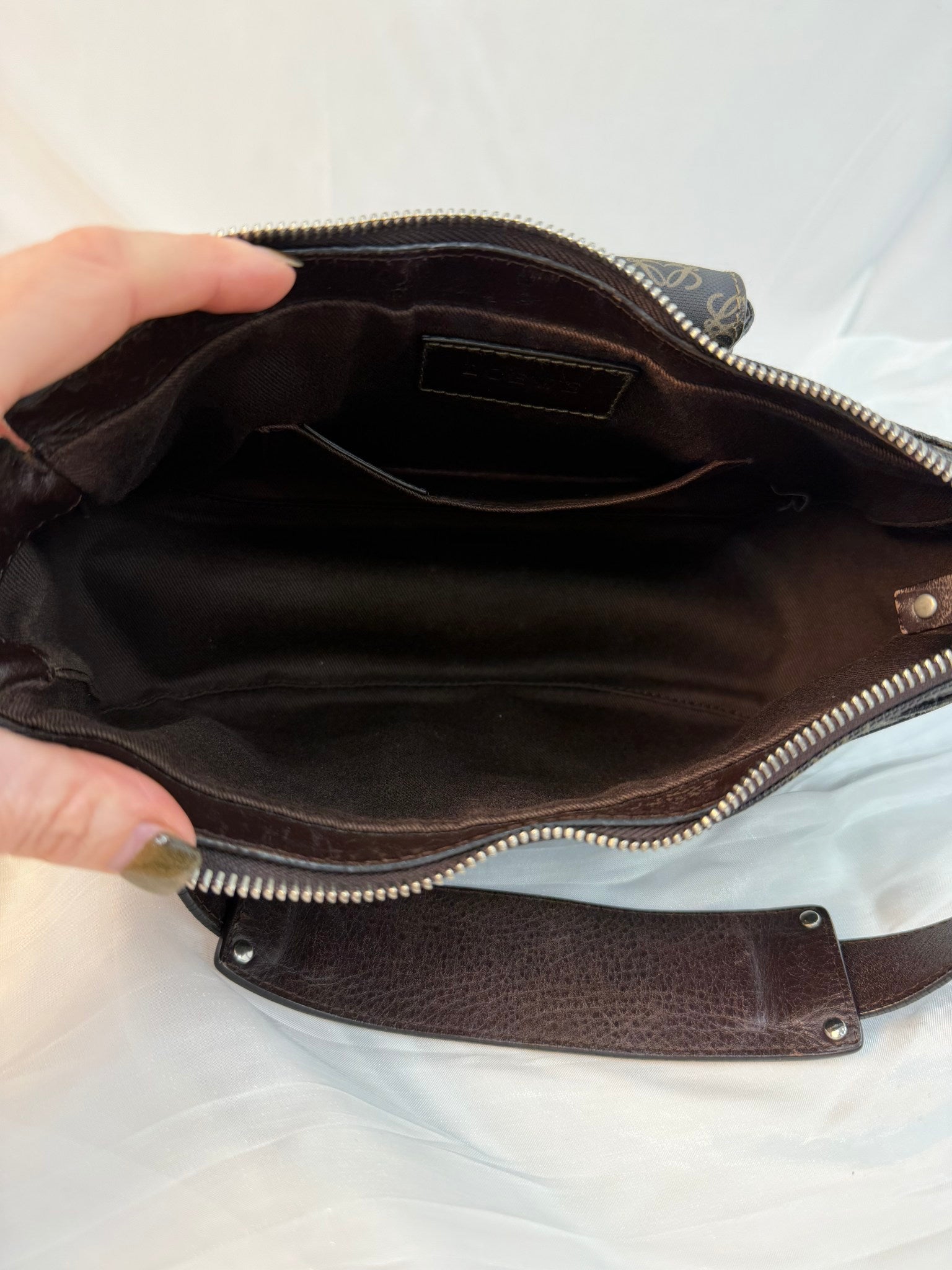 Loewe Brown Coated Canvas Anagram Shoulder Bag