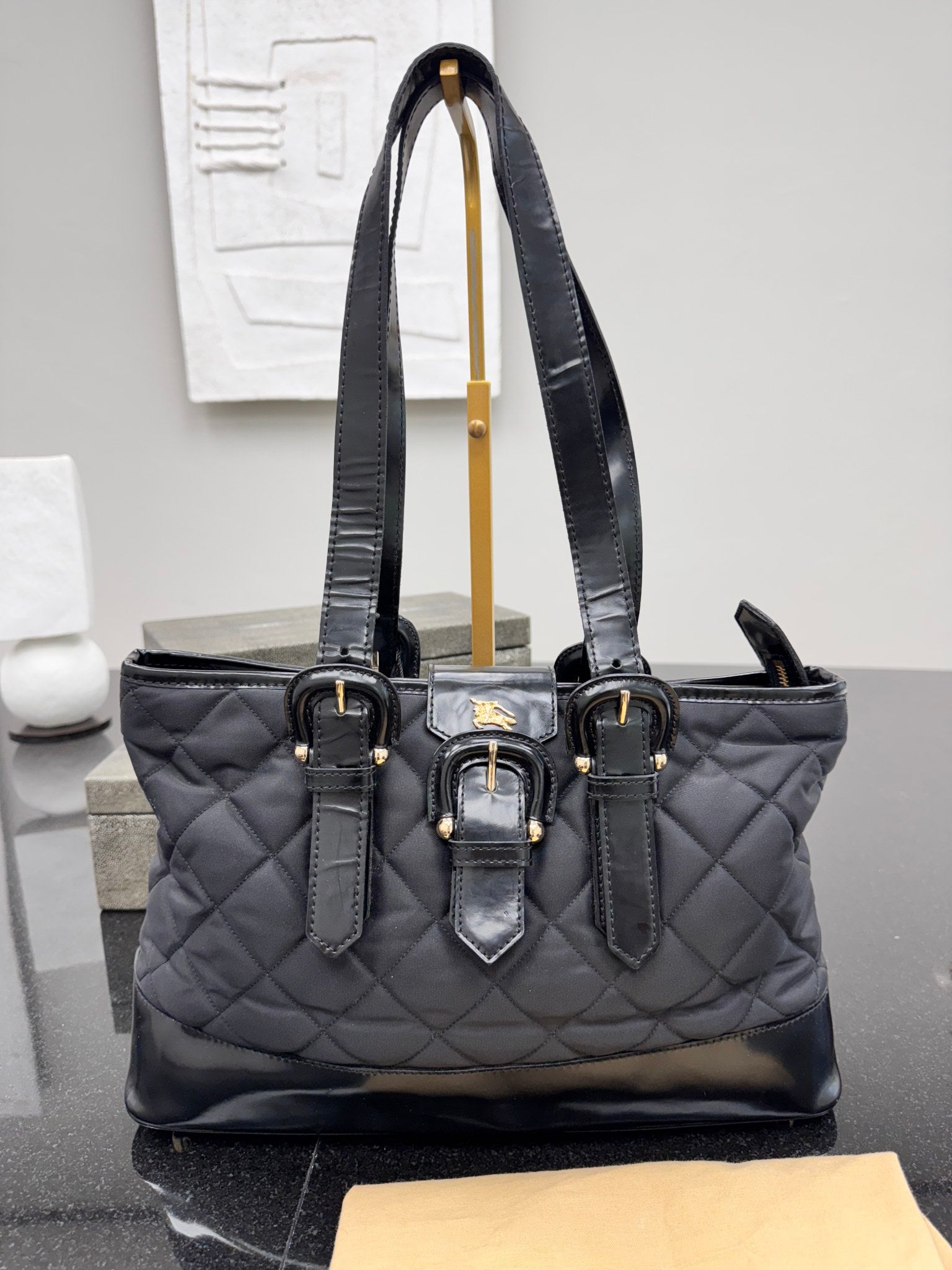 Burberry Black Quilted Nylon Manor Tote Bag