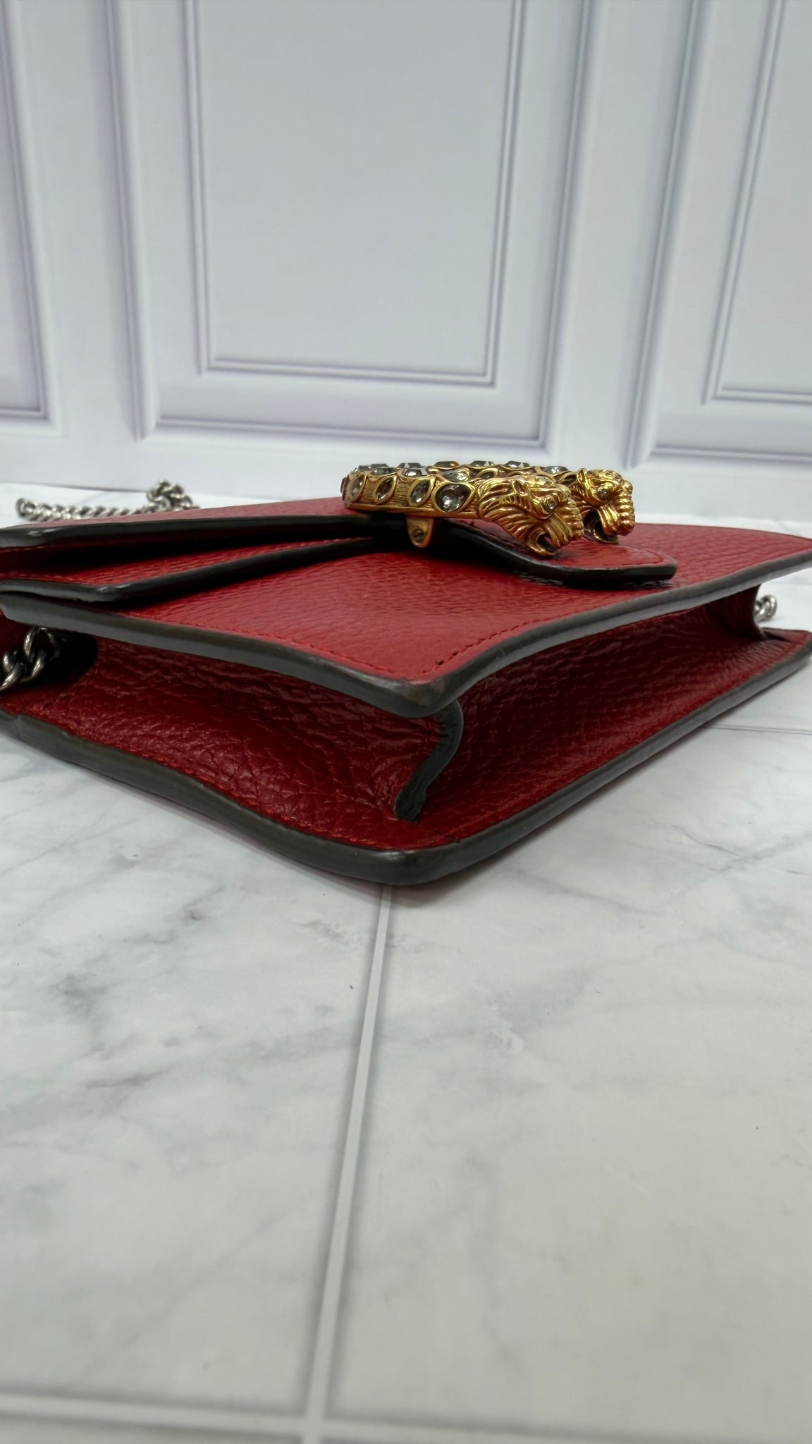 Gucci Red Leather Super Mini Dionysus Chain Bag