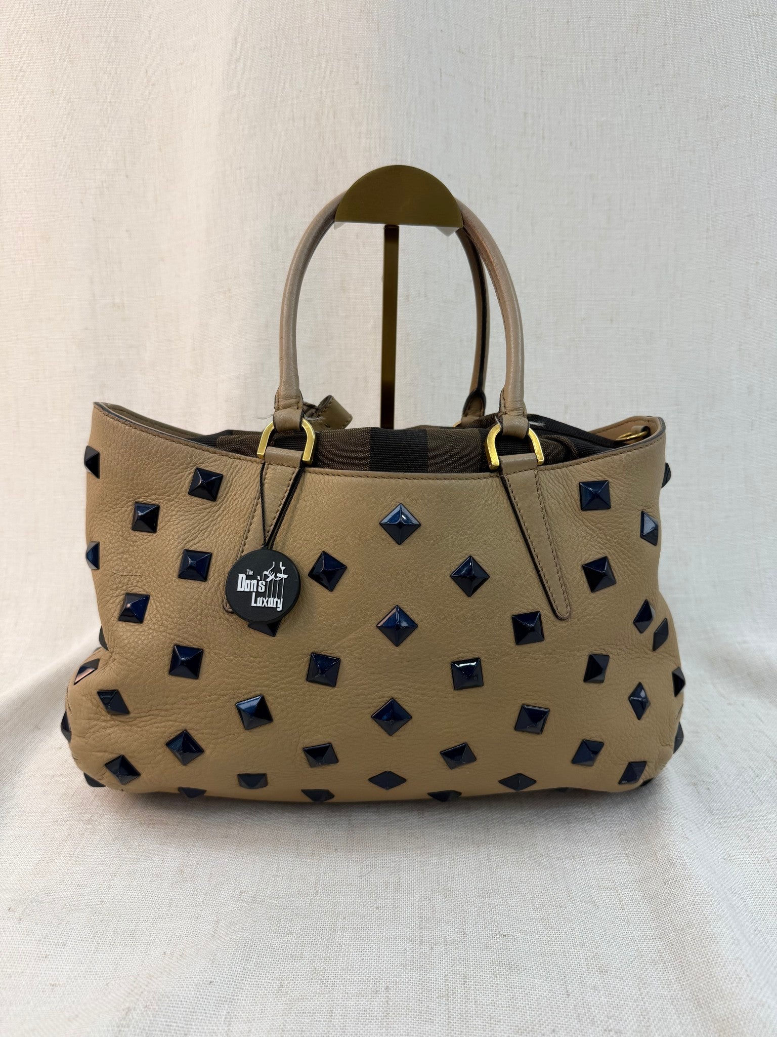 Fendi Tan Leather Studded Handbag