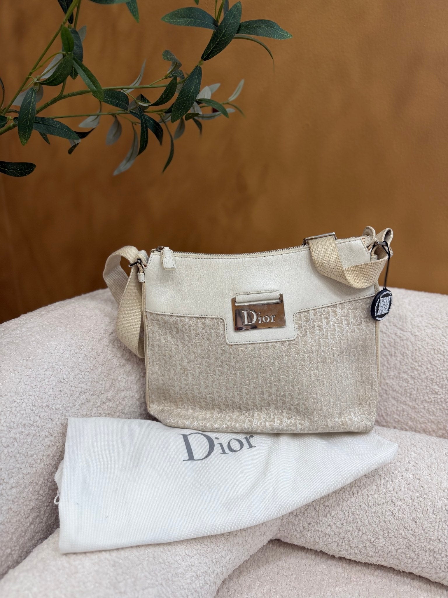 Christian Dior Cream Canvas Trotter Shoulder Bag