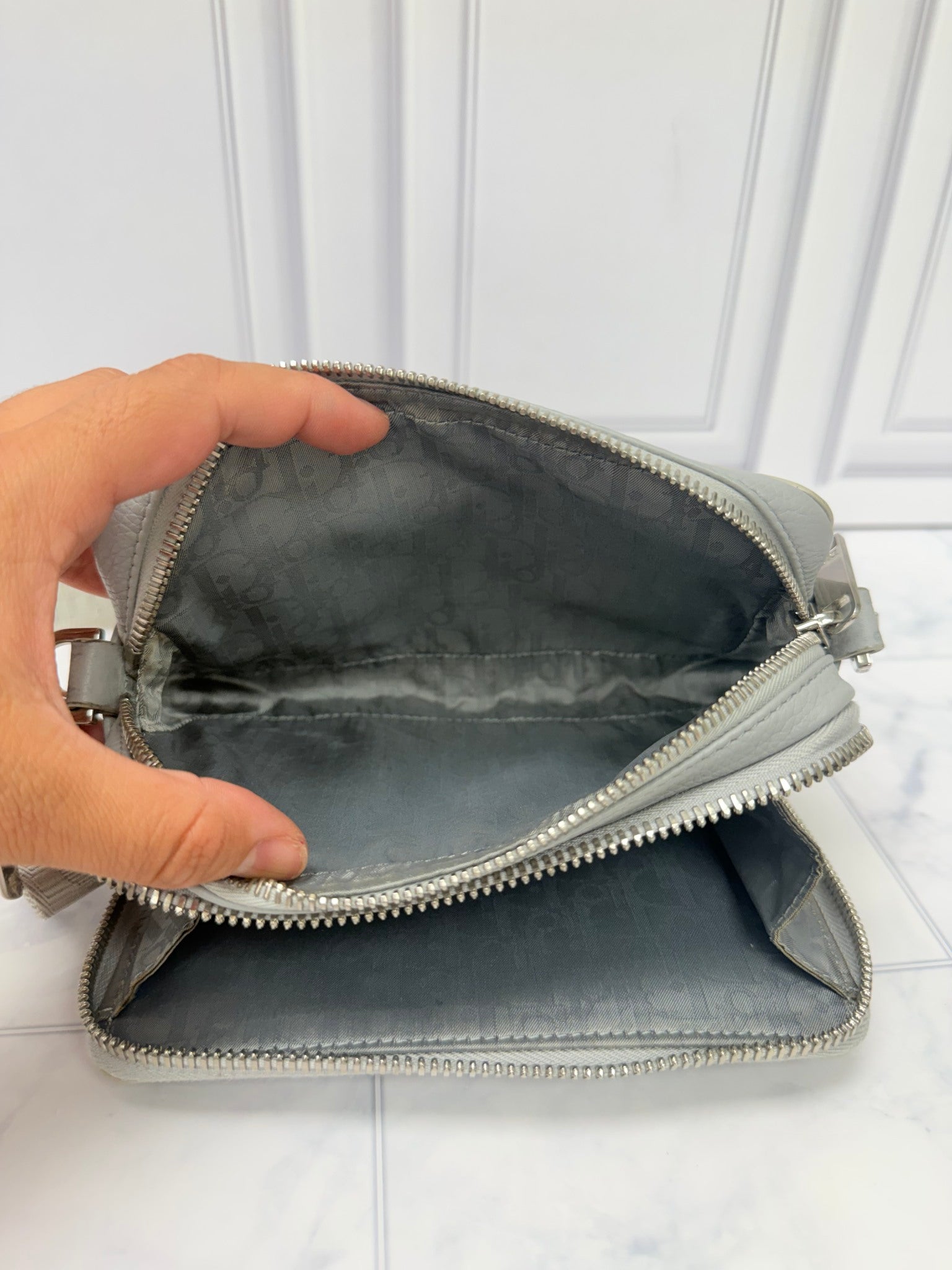 Christian Dior x Jordan Grey Grained Leather Wings Crossbody Bag