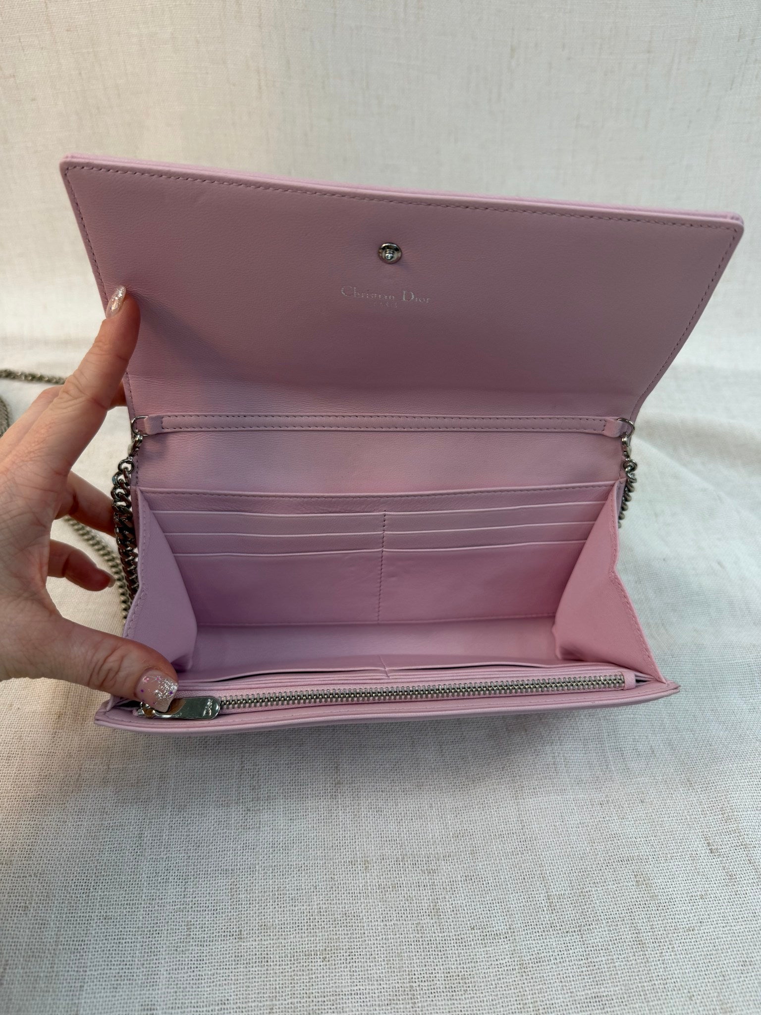 Christian Dior Pink Leather Diorama Wallet On Chain