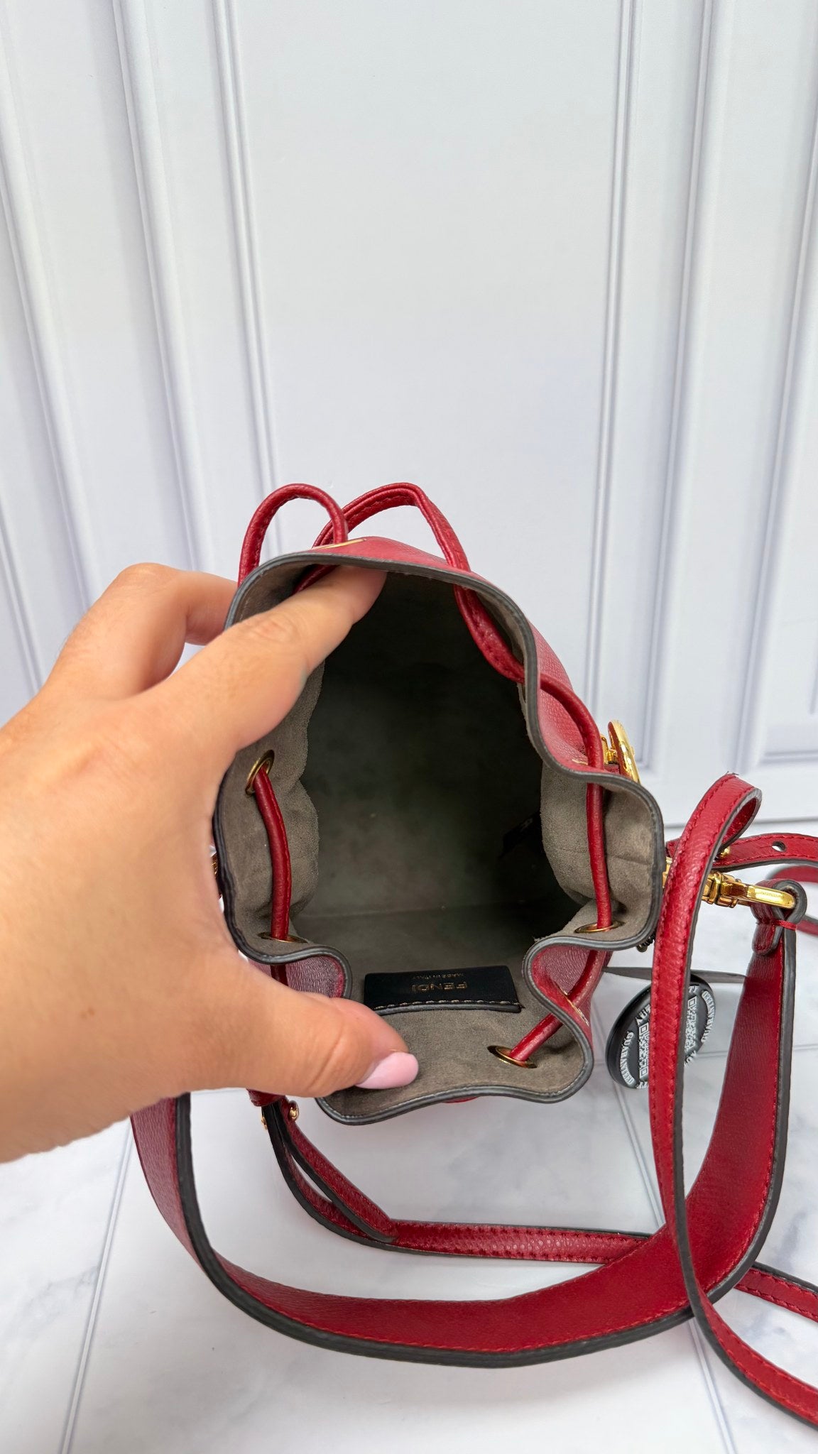 Fendi Red Leather Mini Bucket Bag