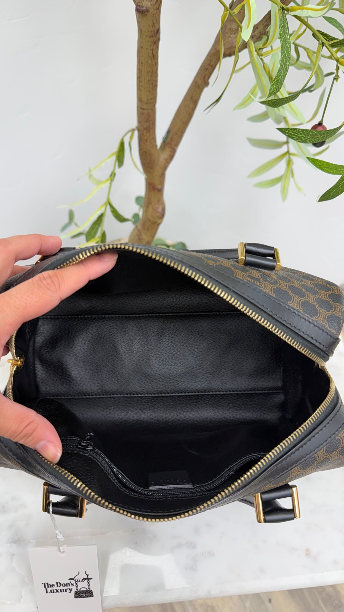 Celine Black Coated Canvas Macadam Boston Bag