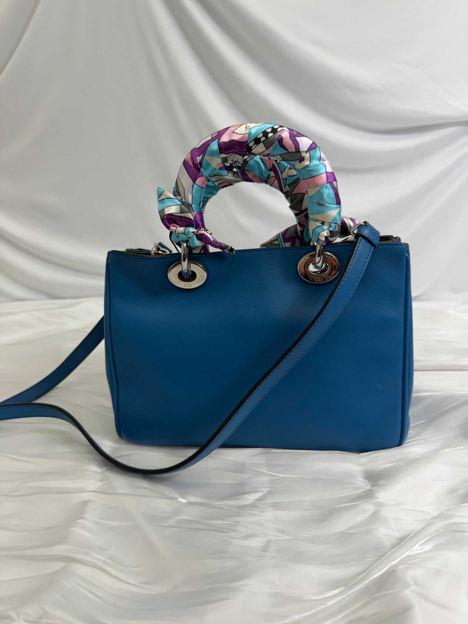 Christian Dior Blue Leather Diorissimo Small Tote Bag