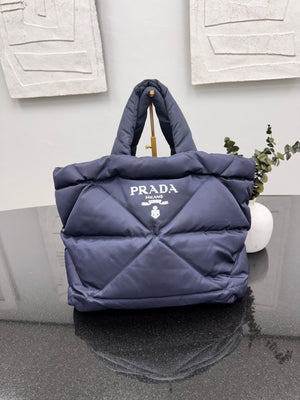 Prada Navy Blue Quilted Padded Nylon Large Tote Bag