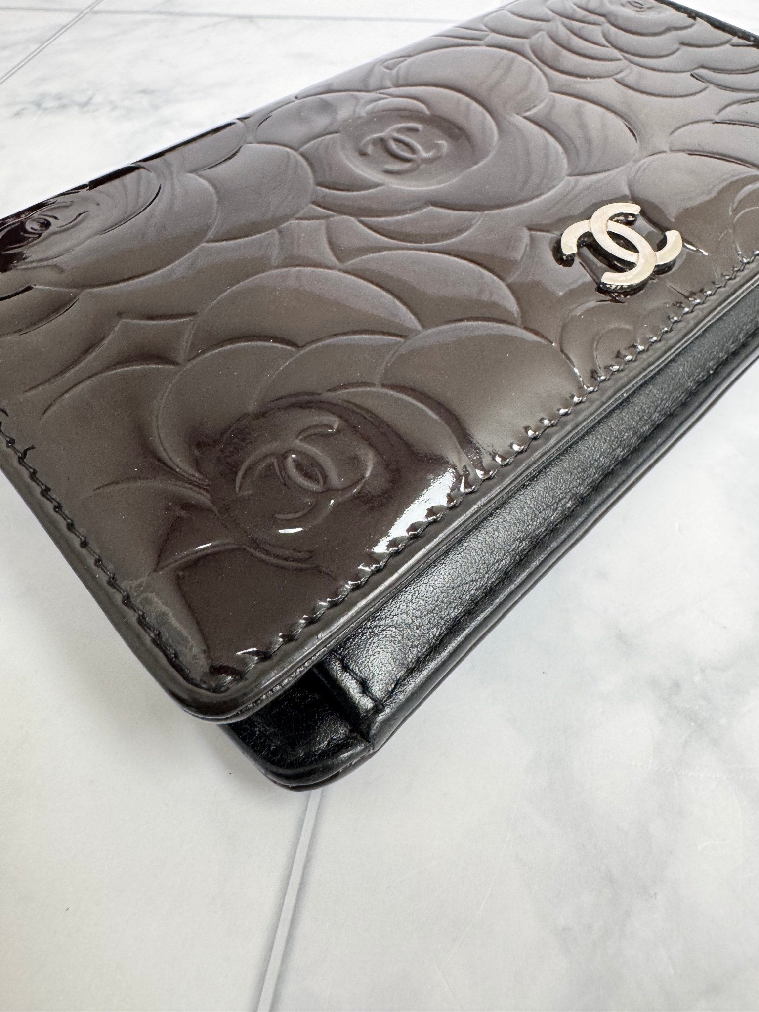 Chanel Dark Brown Patent Leather Camilla Long Wallet