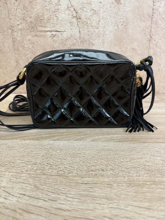 Chanel Black Quilted Patent Leather Tassel Camera Bag