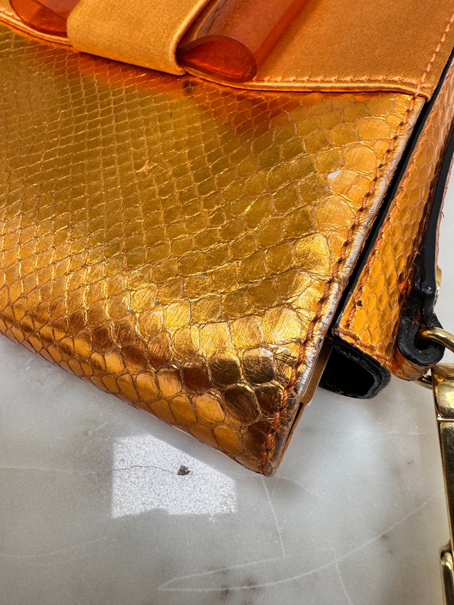 Burberry Orange Snakeskin Berkeley Mini Crossbody Bag