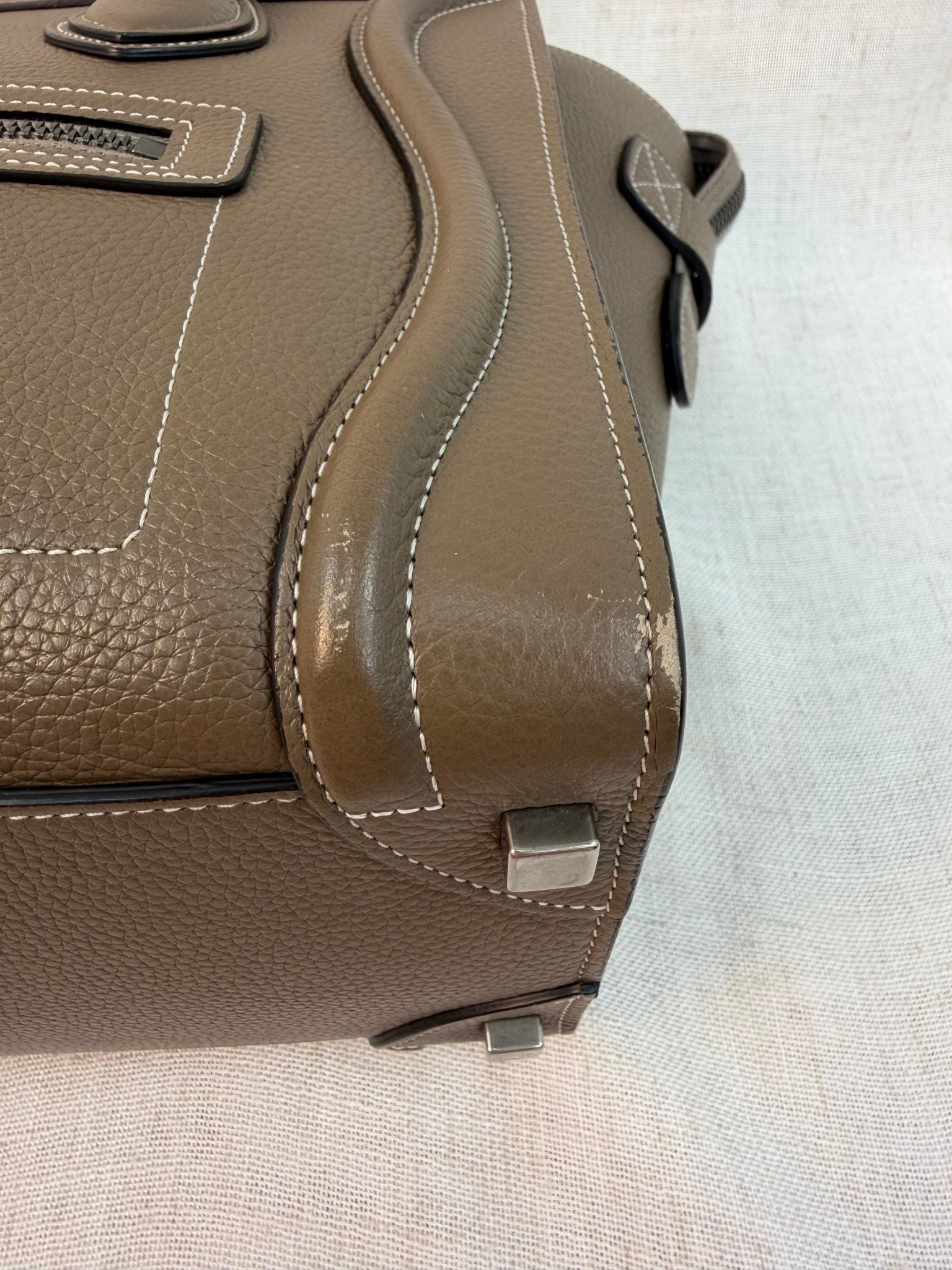 Celine Taupe Leather Micro Luggage Handbag