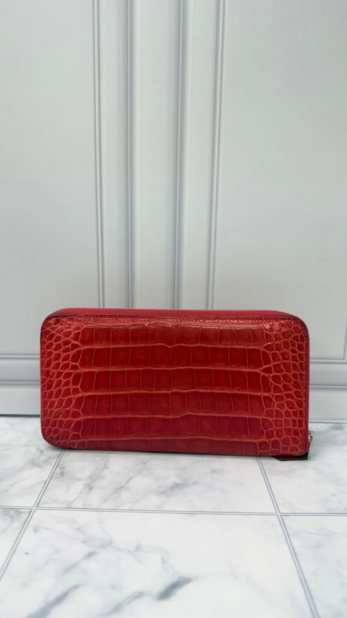 Hermes Red Crocodile Leather Azap Zippy Wallet 