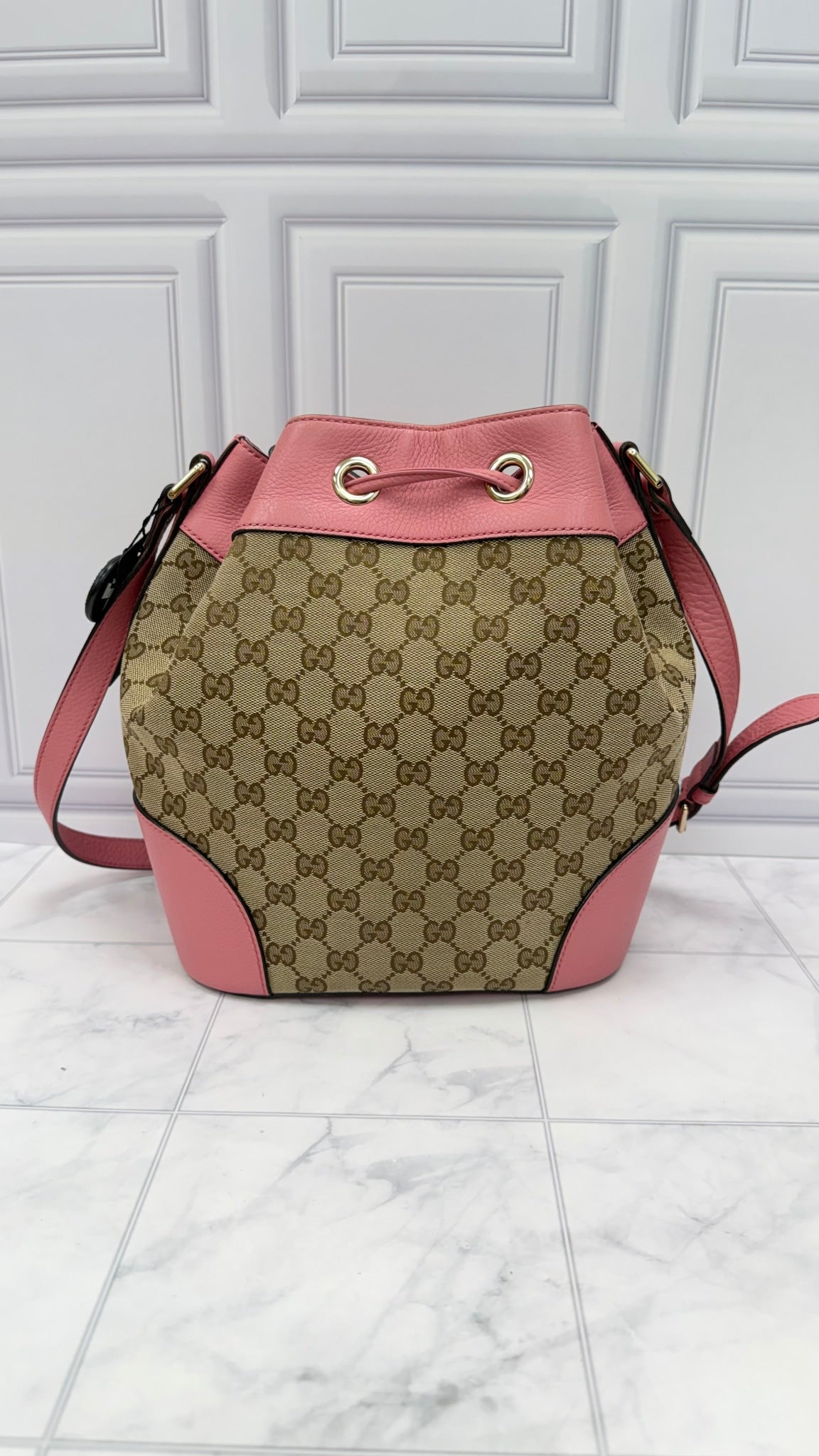 Gucci GG Canvas & Pink Leather Bucket Bag