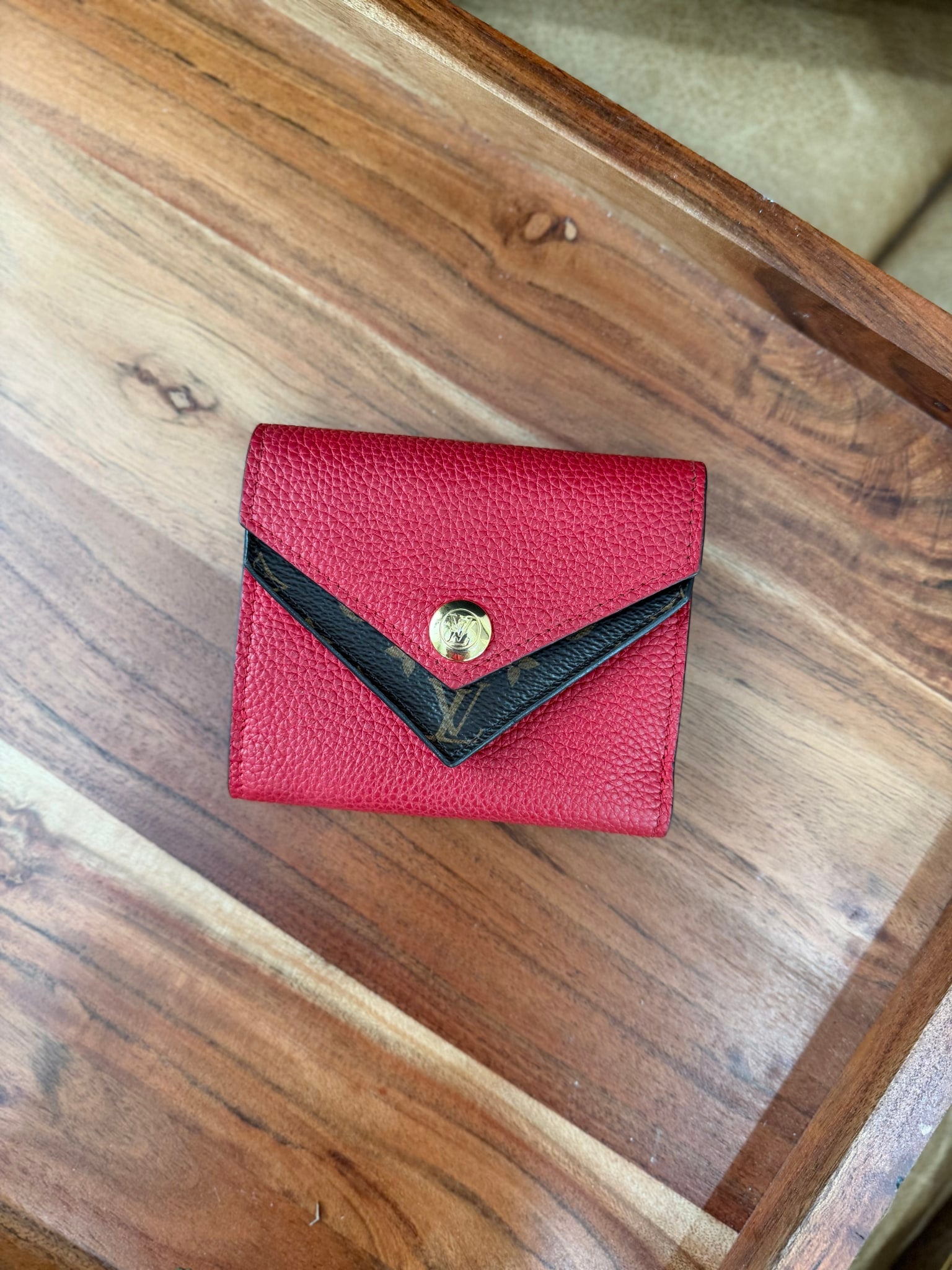 Louis Vuitton Monogram & Red Double V Compact Wallet