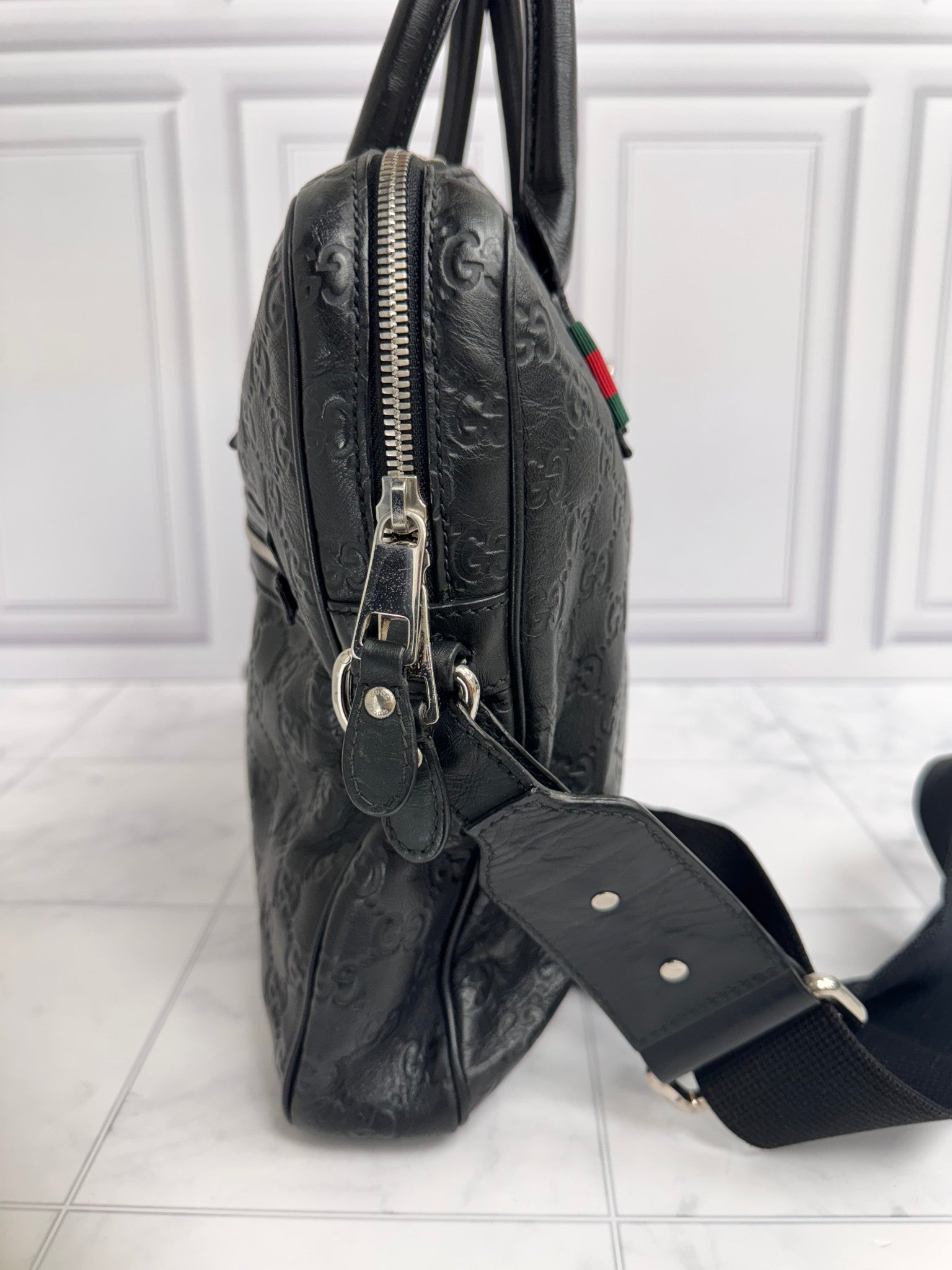 Gucci Black Embossed Leather Large Briefcase