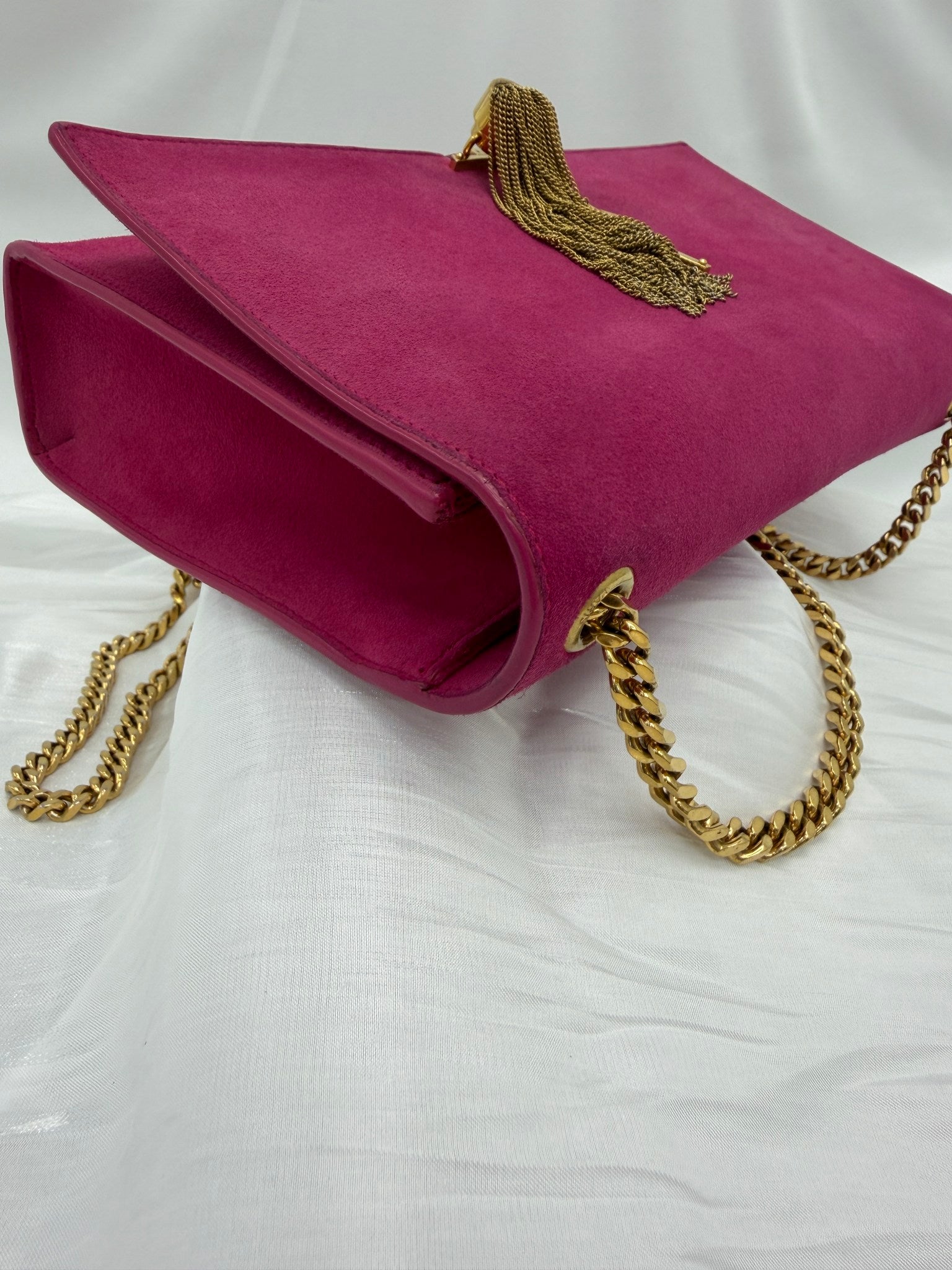 Saint Laurent YSL Fuchsia Suede Medium Kate Tassel Shoulder Bag