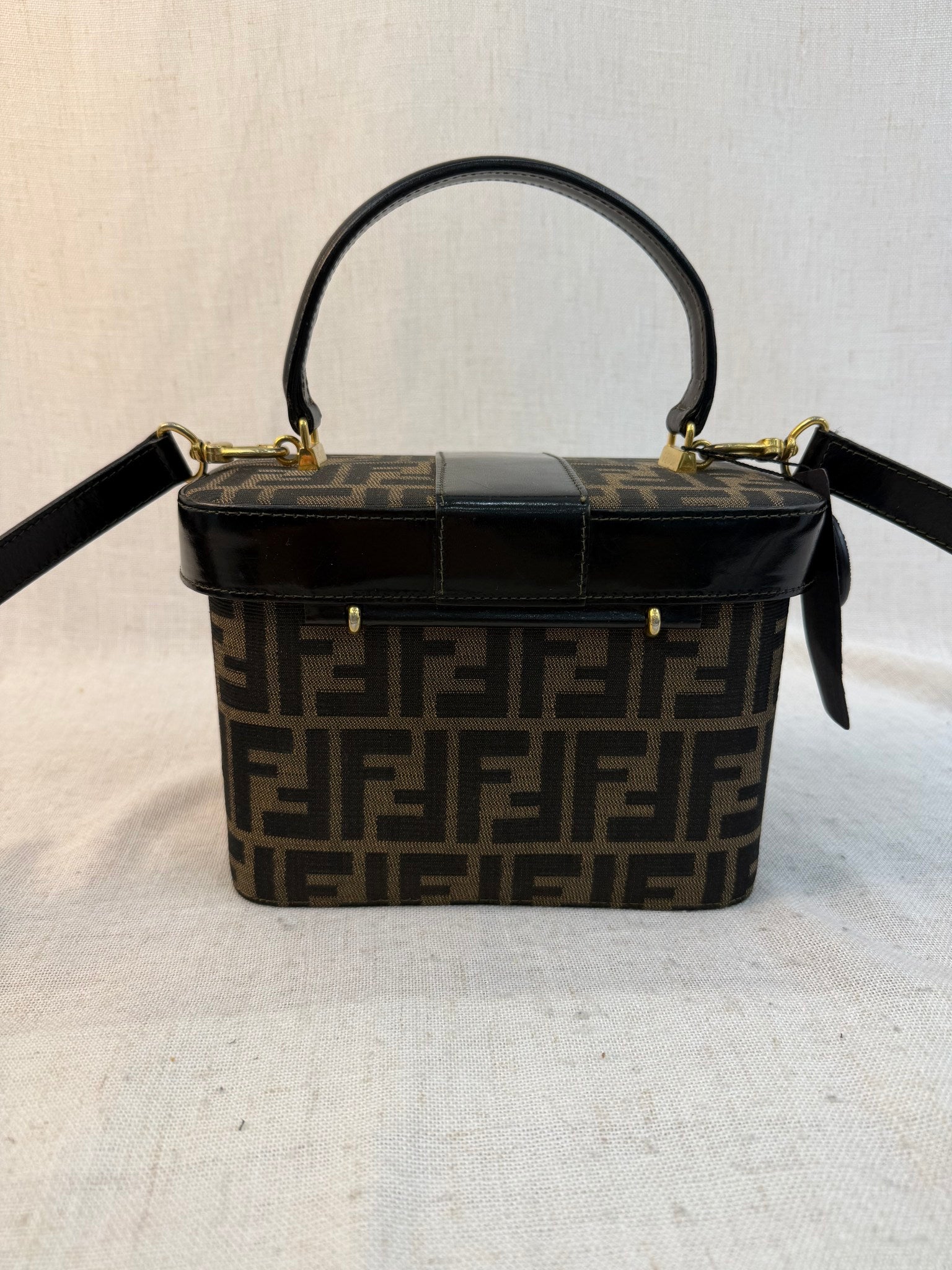 Fendi Brown Canvas Zucca Logo Vintage Two Way Vanity Bag